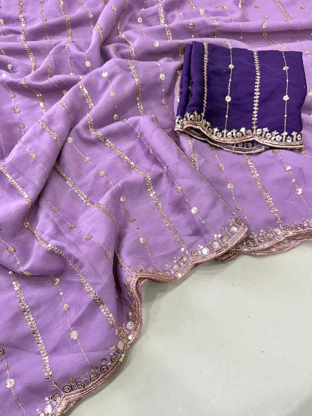 Satrani Embellished Sequinned Saree With Designer Blouse thumbnail 2