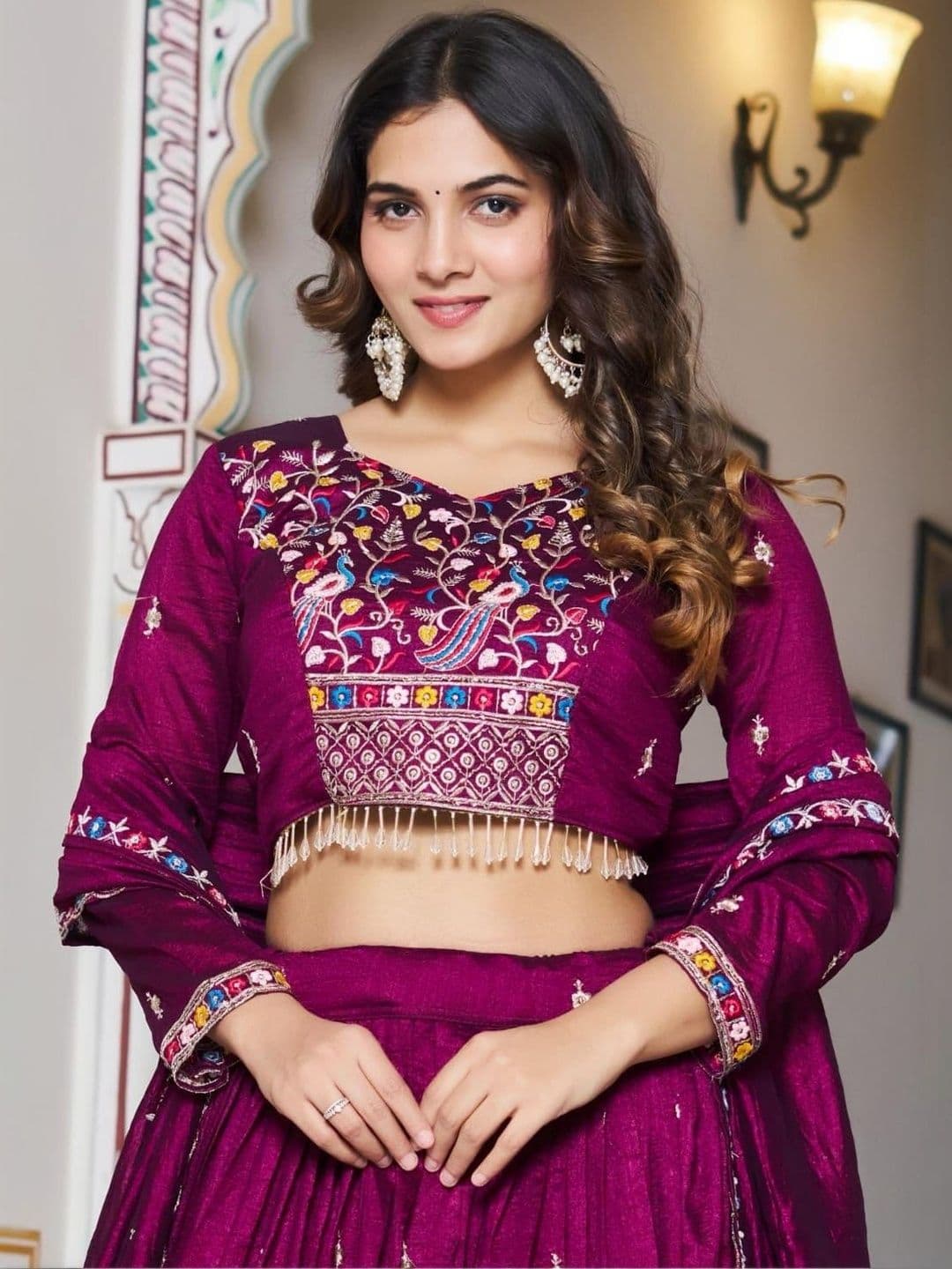 PEDR TRENDS Embroidered Thread Work Semi-Stitched Lehenga & Blouse With Dupatta thumbnail 2