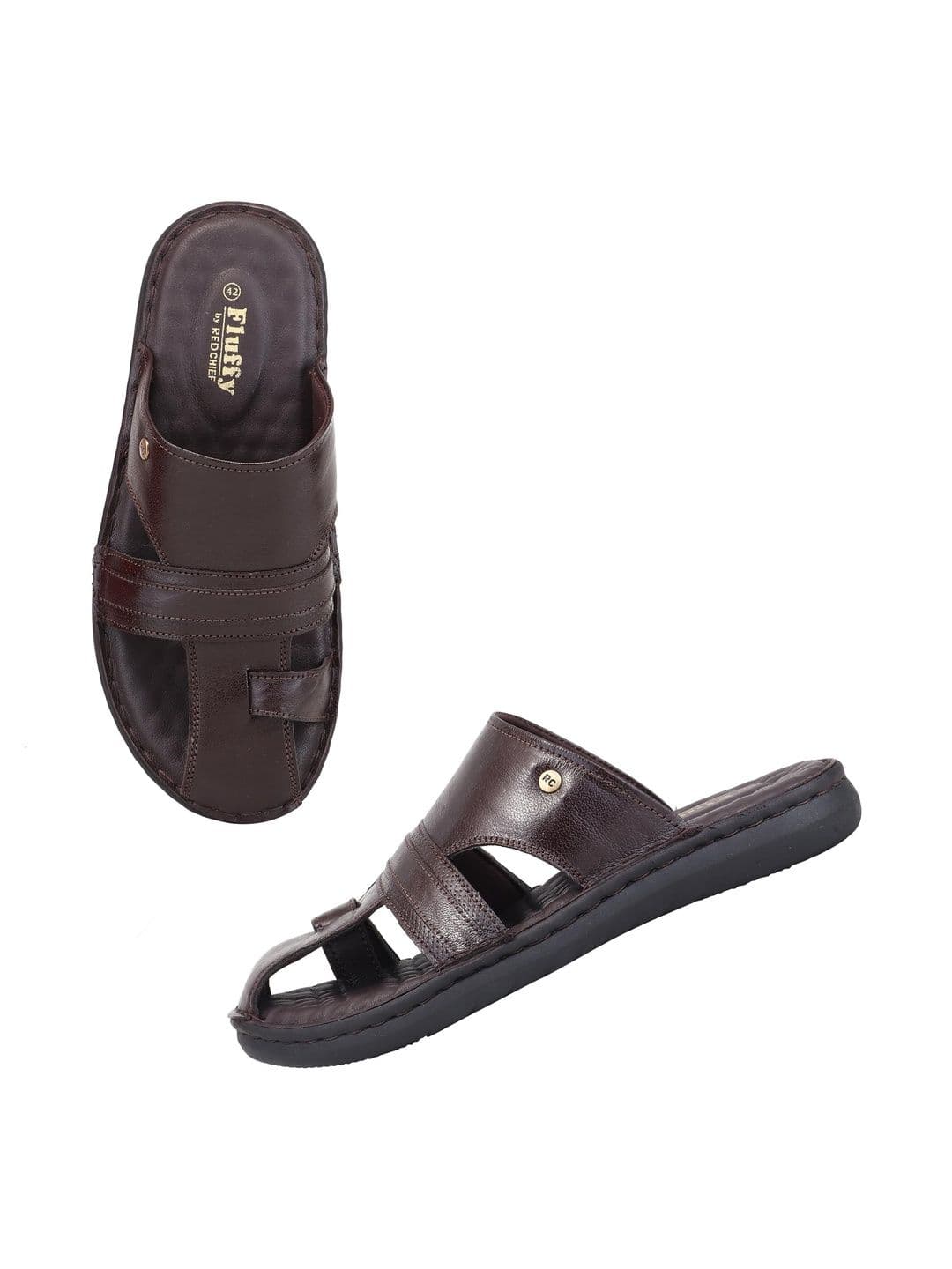 Red Chief Men Leather Cushioned Slippers thumbnail 5