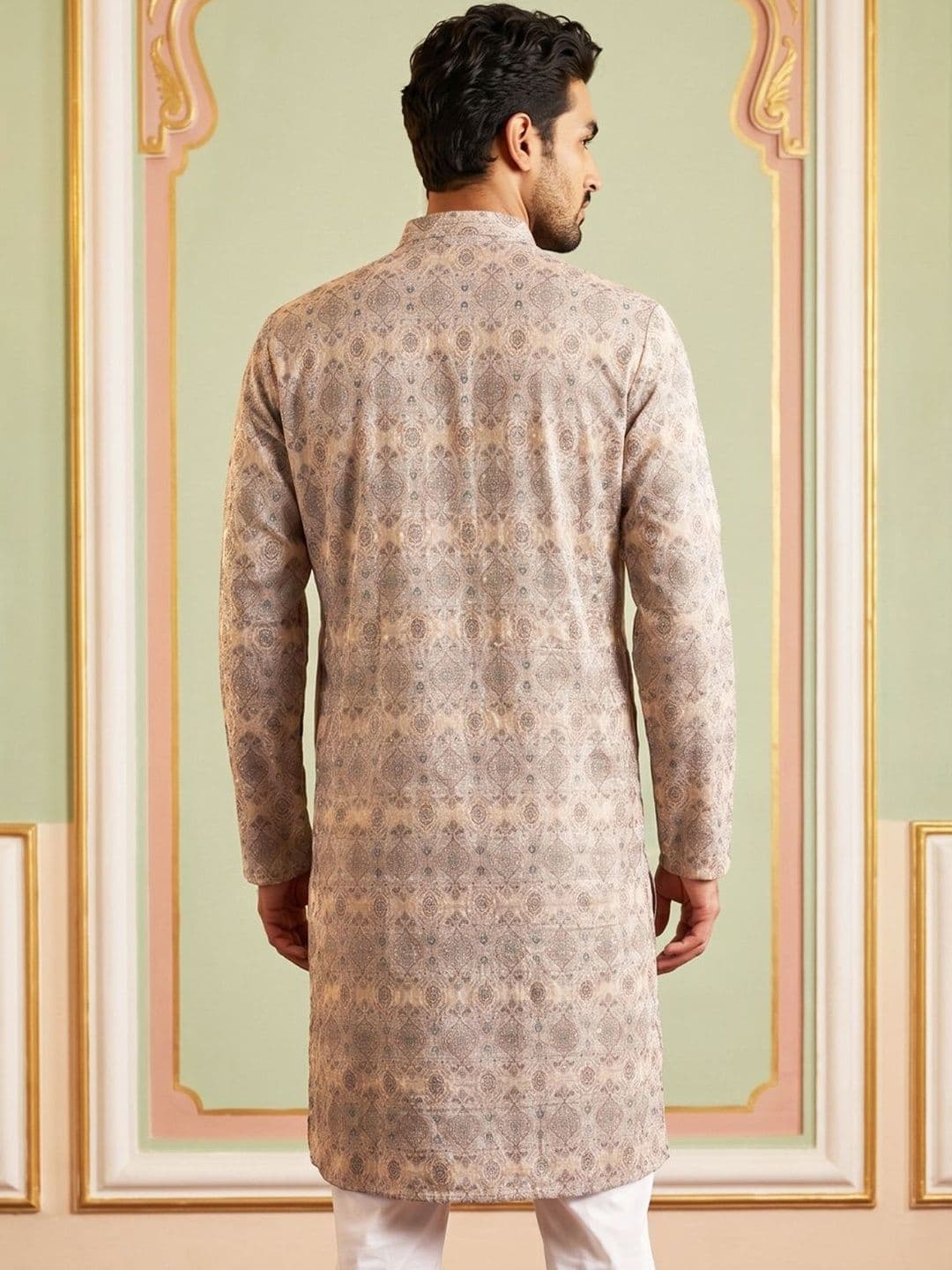 Jompers Men Ethnic Motifs Printed Mirror Work Kurta thumbnail 4
