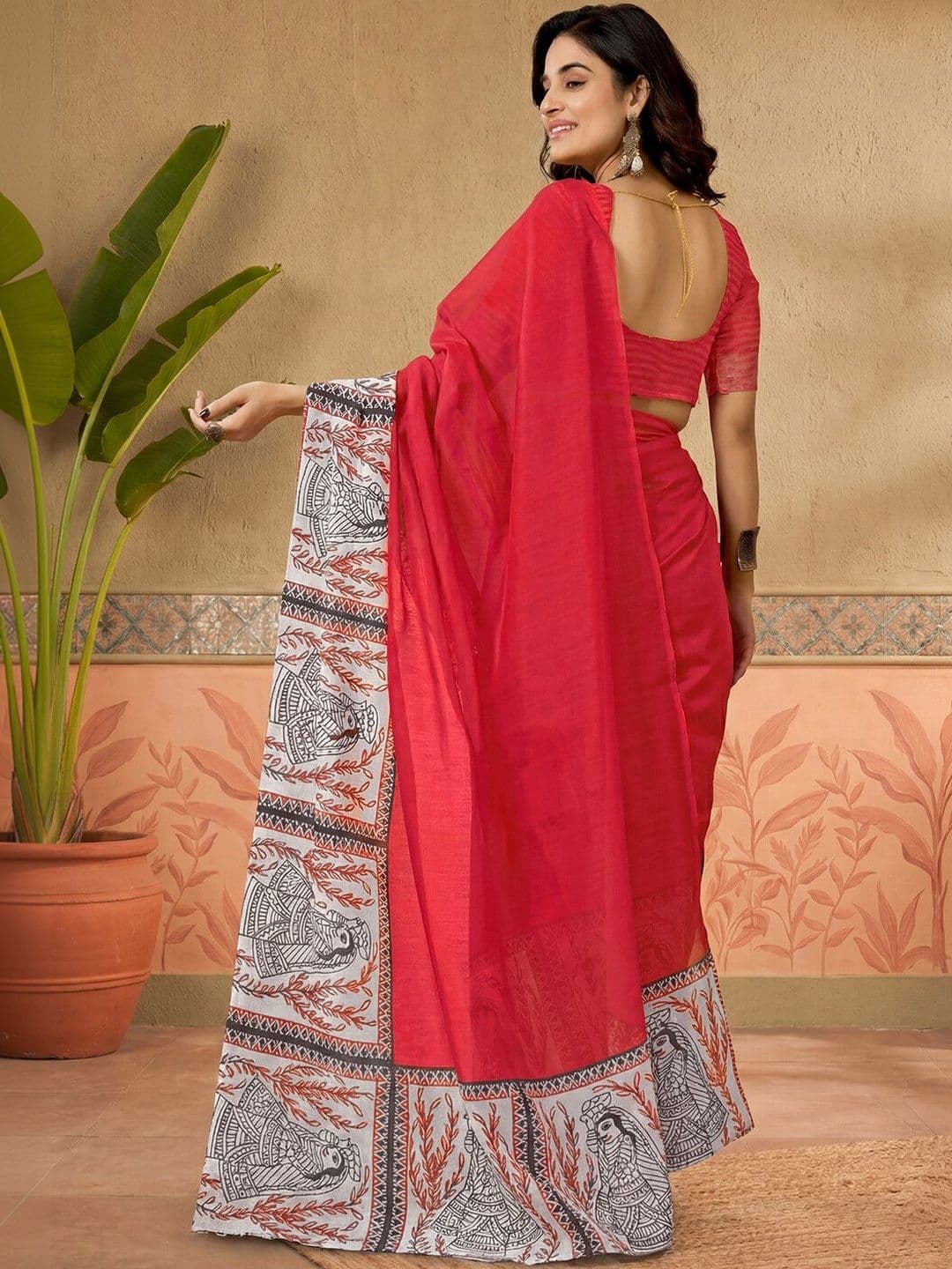 Sangria Printed Chanderi Ready To Wear Sarees Blouse Piece thumbnail 3