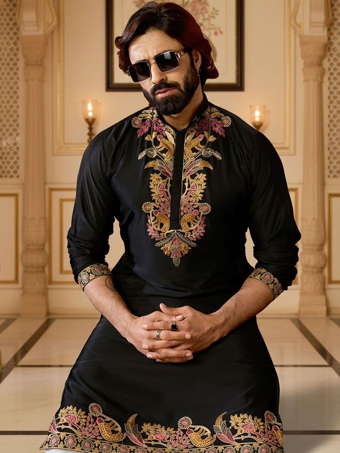RANGRAAG Men Ethnic Motifs Embroidered Thread Work Kurta thumbnail 3