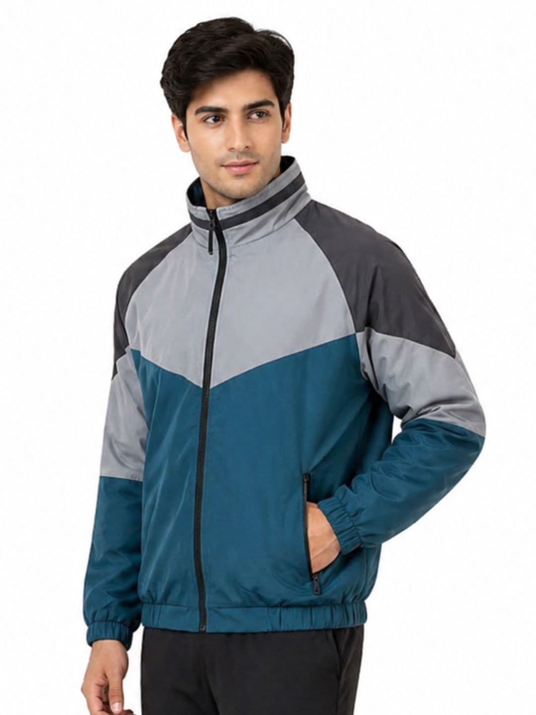 CARABA Men Colourblocked Lightweight Running Sporty Jacket thumbnail 3