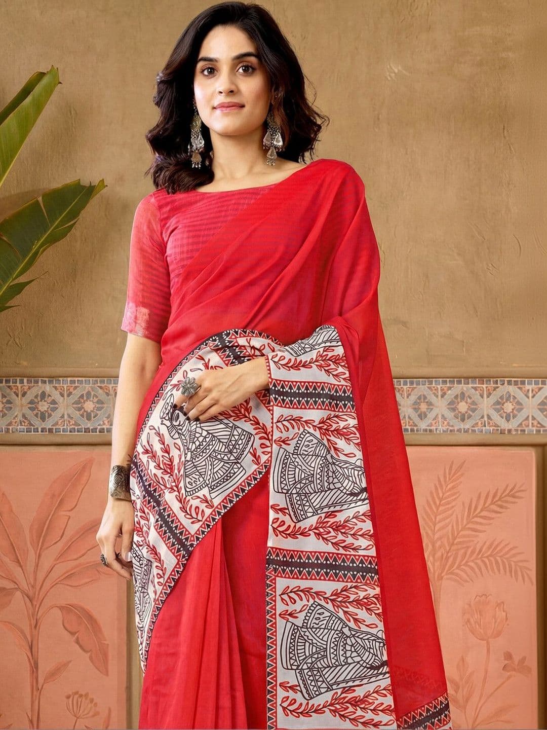 Sangria Printed Chanderi Ready To Wear Sarees Blouse Piece - view 1