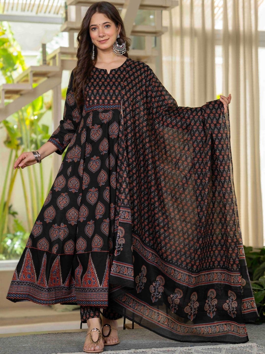 KALINI Women Ethnic Motifs Printed Panelled Pure Cotton Kurta with Trousers & With Dupatta - view 1