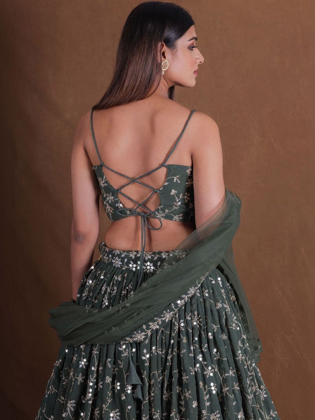 JIHU CULTURE Embellished Sequinned Semi-Stitched Lehenga & Blouse With Dupatta thumbnail 3
