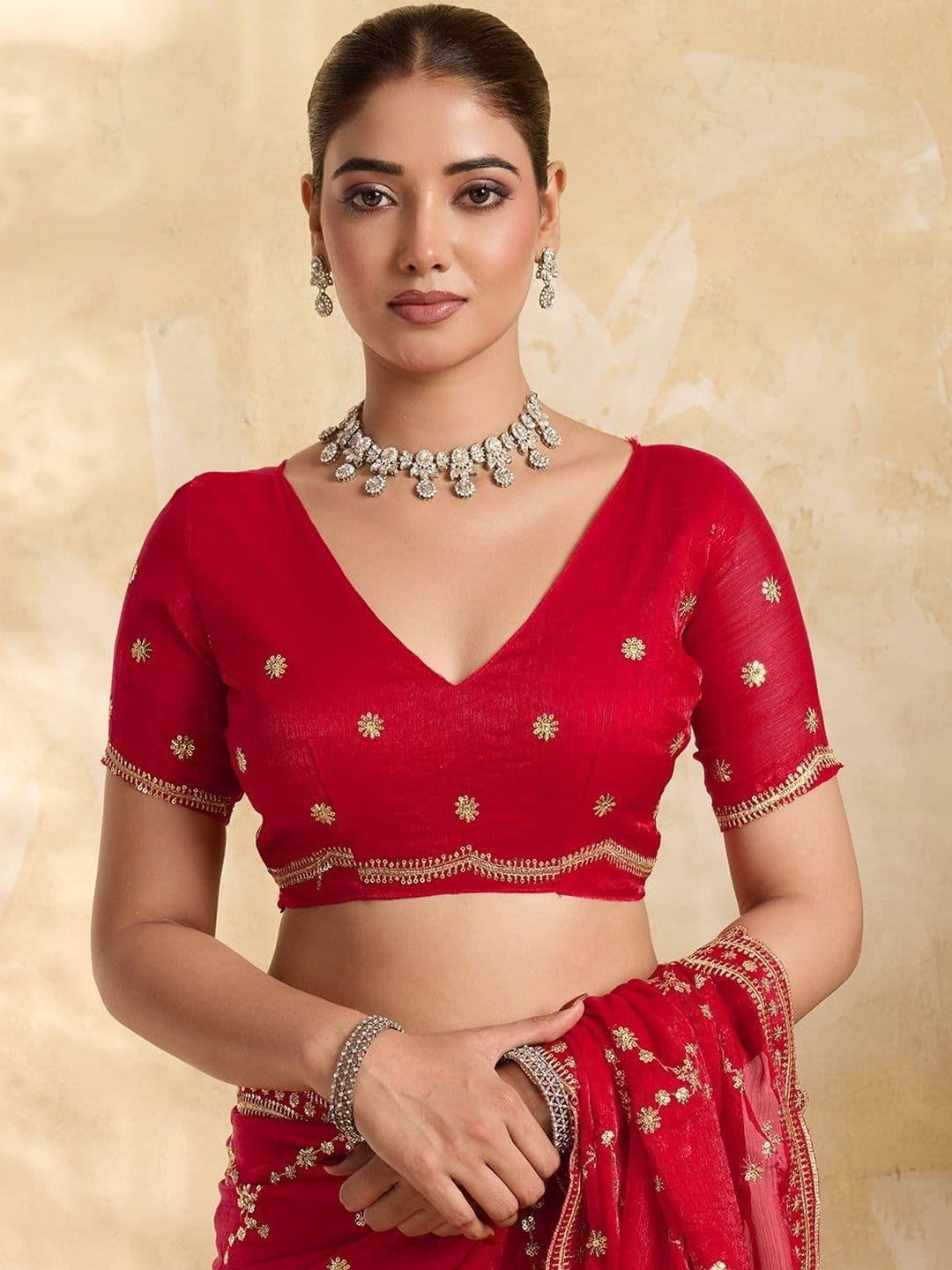 HERE&NOW Ethnic Motifs Embroidered Jimmy Choo Organza Saree With Unstitched Blouse thumbnail 3