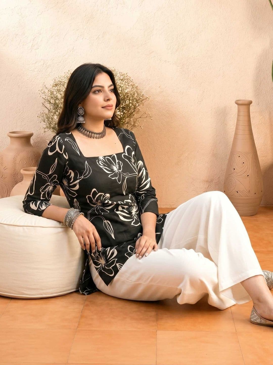 Sangria Floral Printed Pure Cotton Square Neck Straight Kurtis thumbnail 6