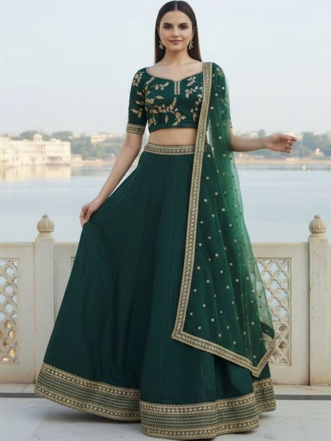 DREAM EXPORTER Embroidered Semi-Stitched Lehenga & Blouse With Dupatta thumbnail 2