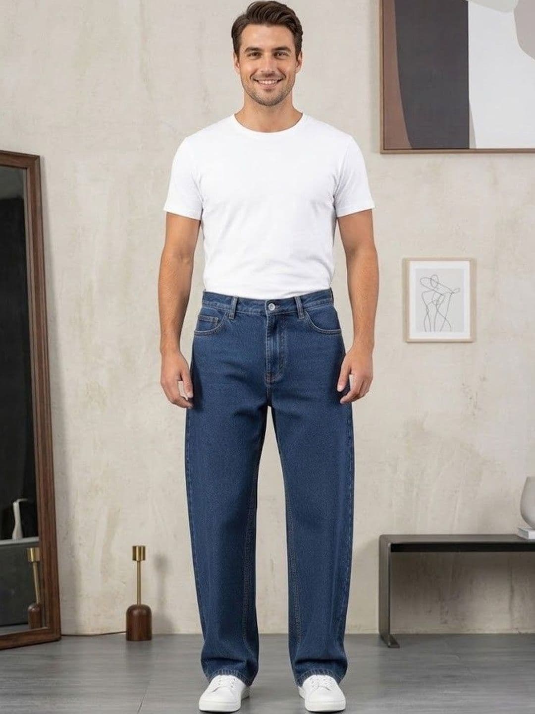 FEBRi Men Wide Leg Mid-Rise Applique Cotton Jeans thumbnail 3