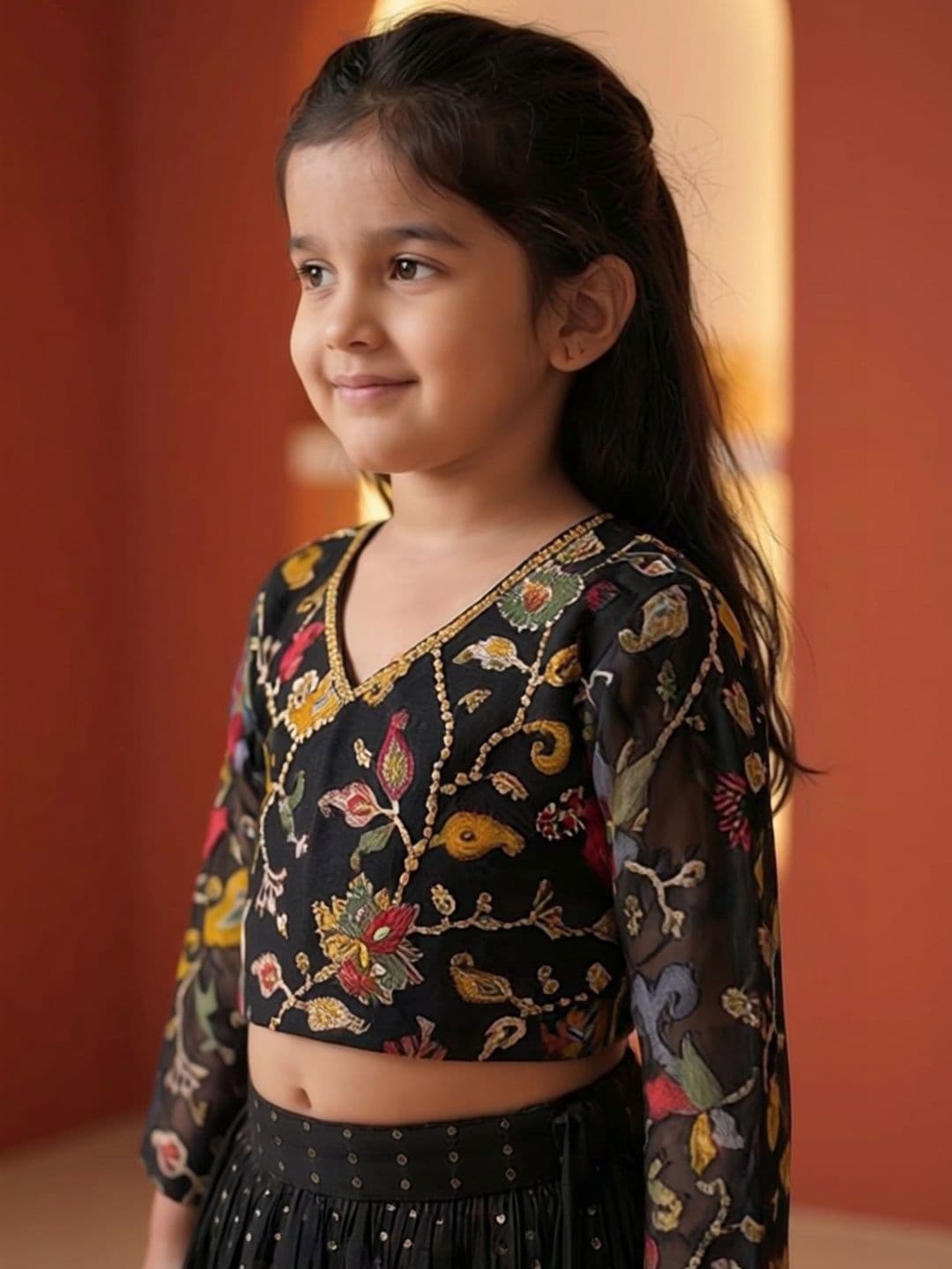 Lagorii Girls Embroidered Thread Work Ready to Wear Lehenga & thumbnail 3
