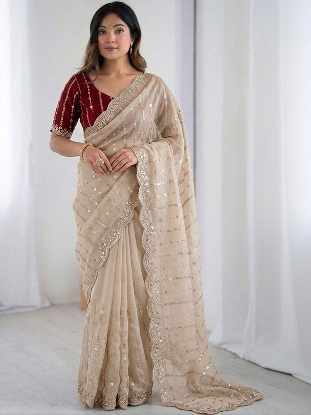 Satrani Embellished Sequinned Georgette Saree With Designer Blouse - view 1