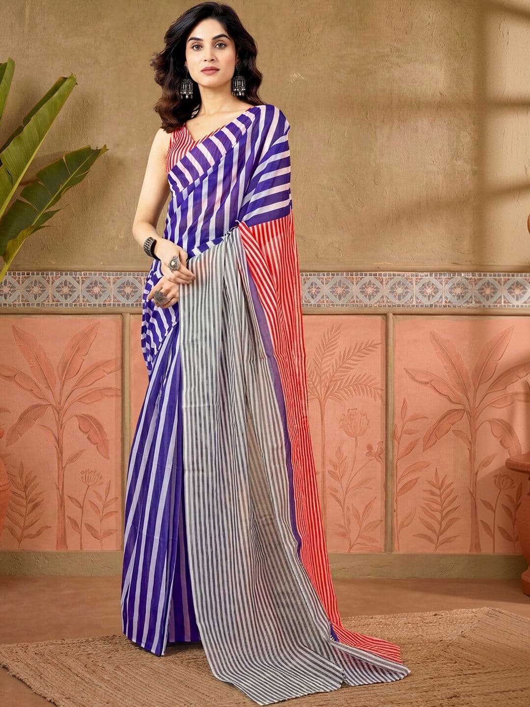 Sangria Printed Chanderi Ready to Wear Saree Blouse Piece thumbnail 5