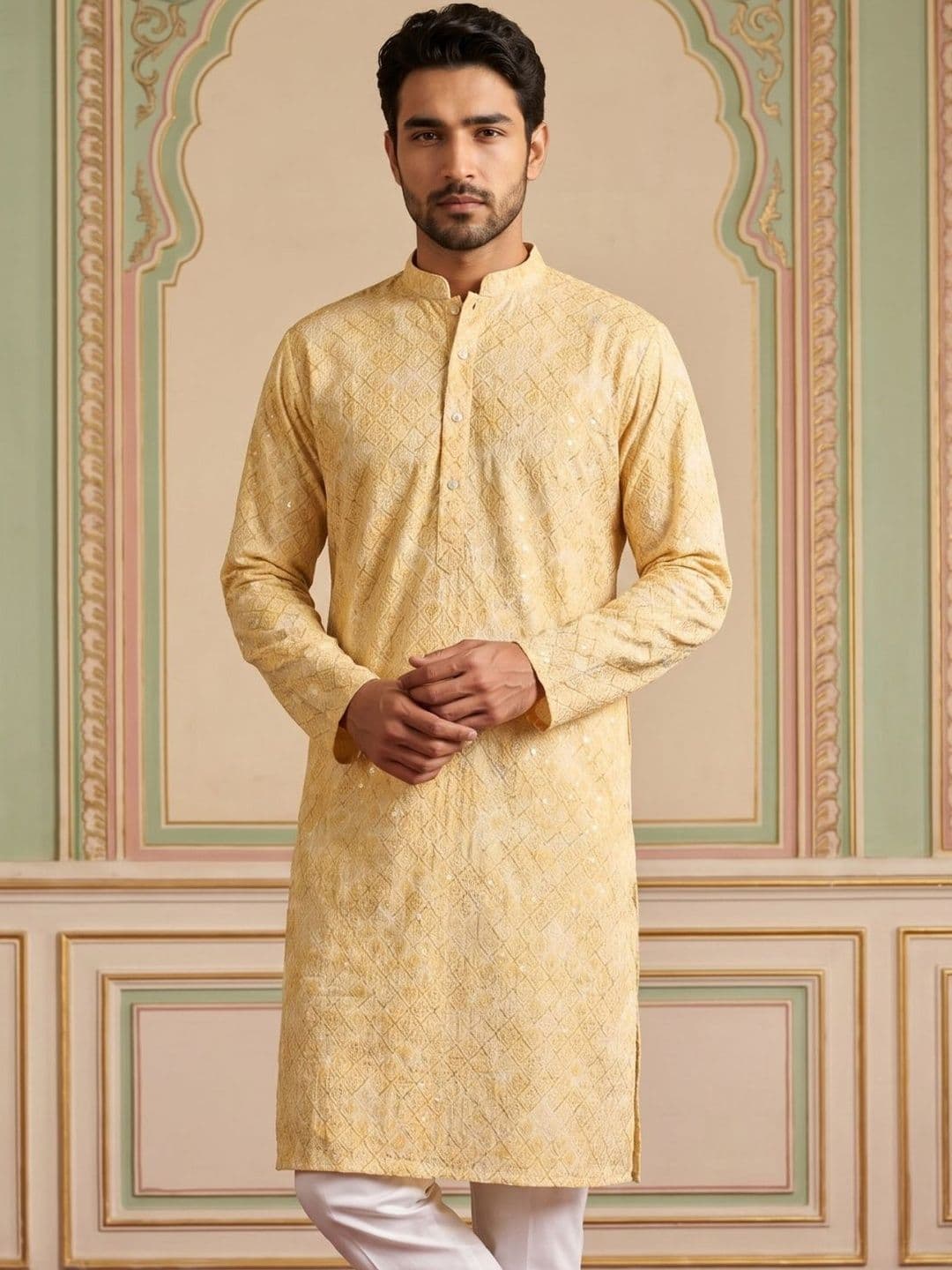 Jompers Men Embroidered Sequinned Kurta thumbnail 2