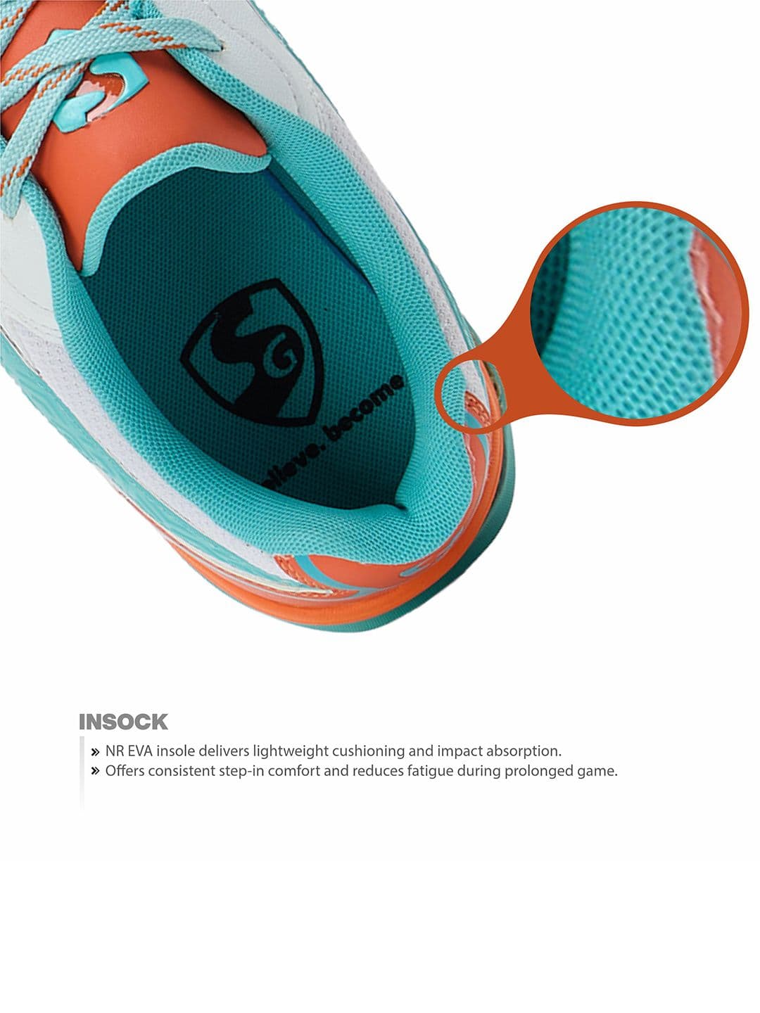 SG Club Evo Stud Shoes White-Orange-Aqua - Mesh Upper EVA Stable Support thumbnail 3