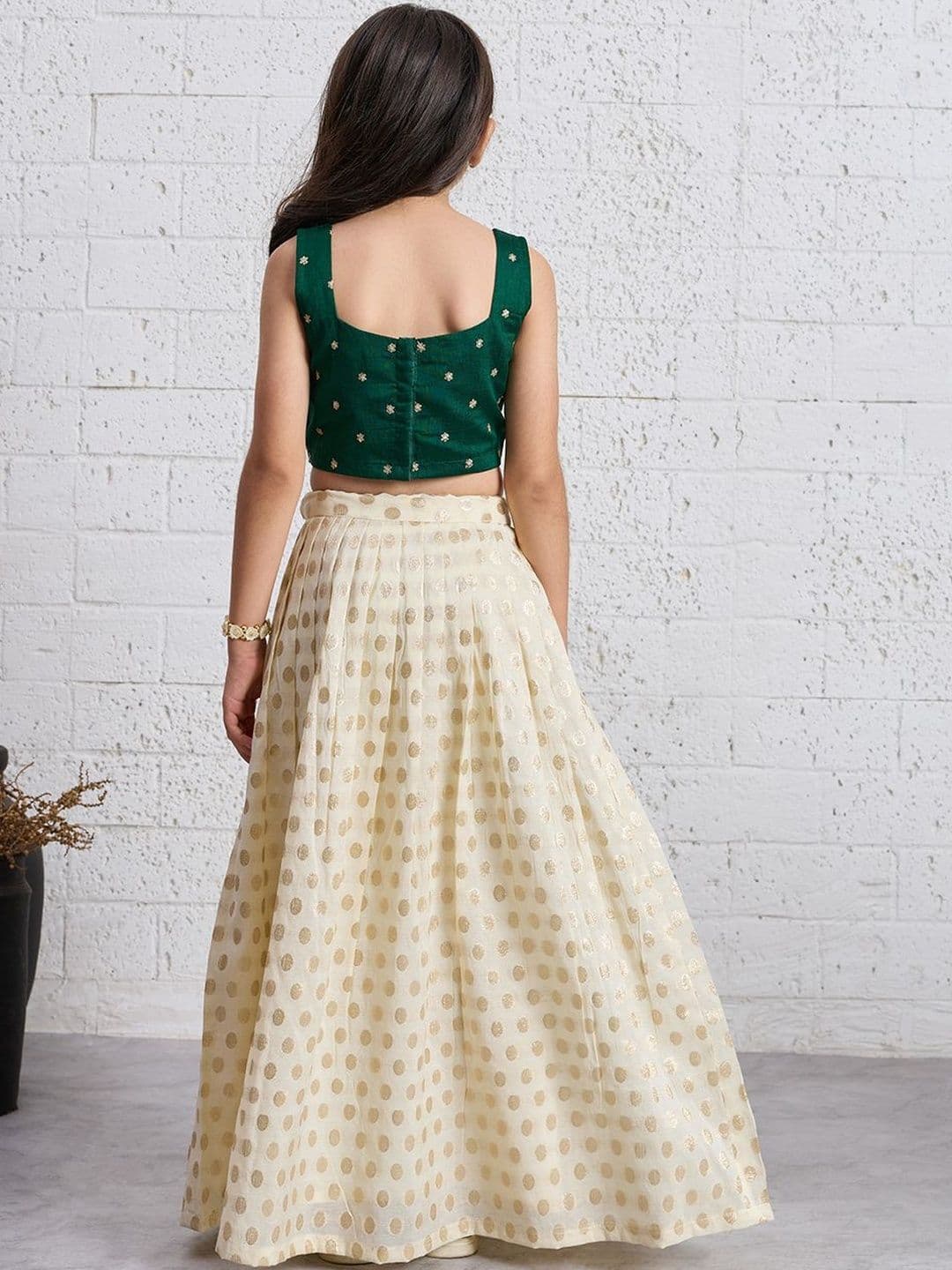 KALINI Girls Embroidered Thread Work Foil Print Ready to Wear Lehenga & thumbnail 2