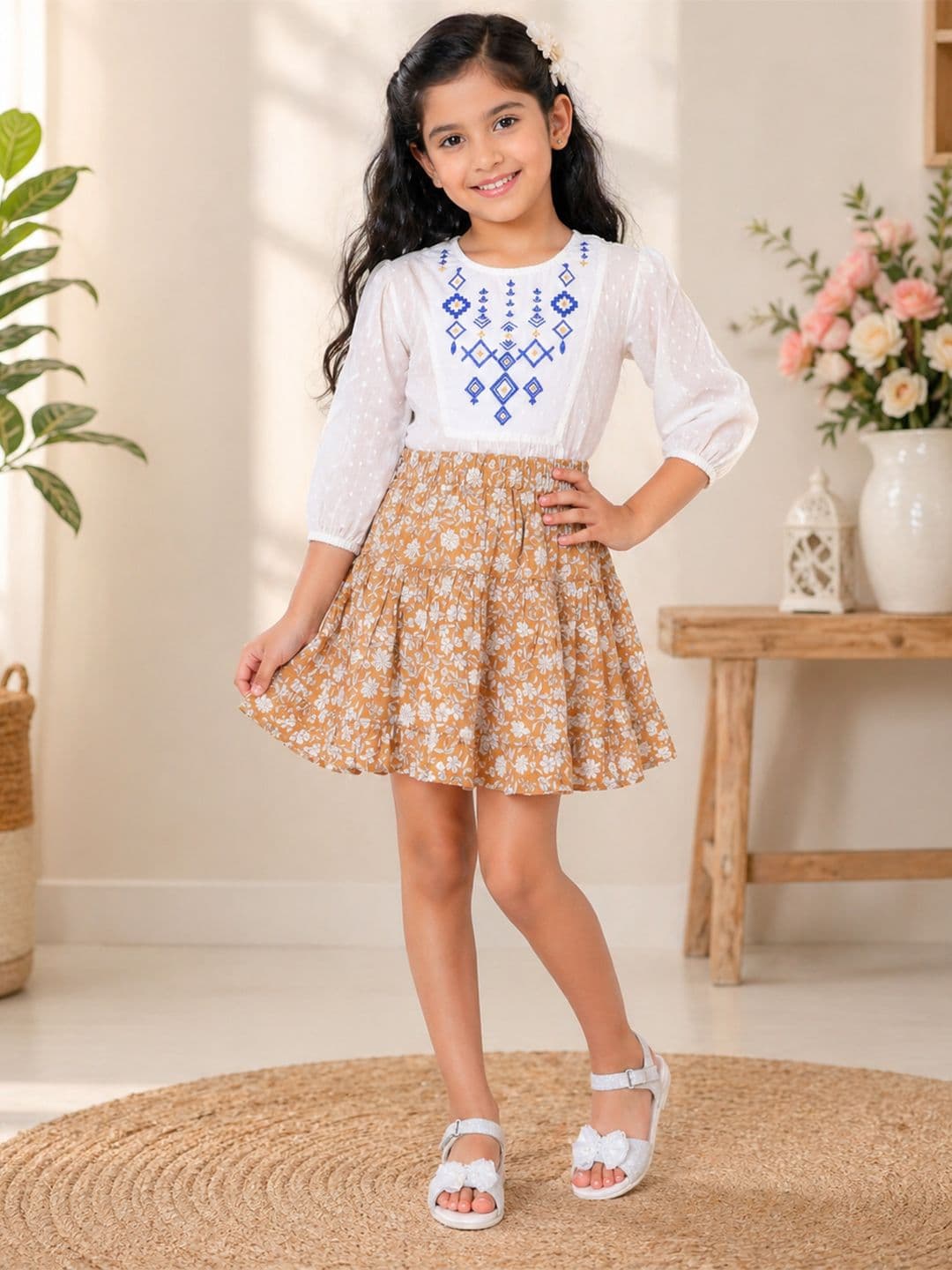 Miyo Girls Floral Printed Flared Mini Skirt - view 1