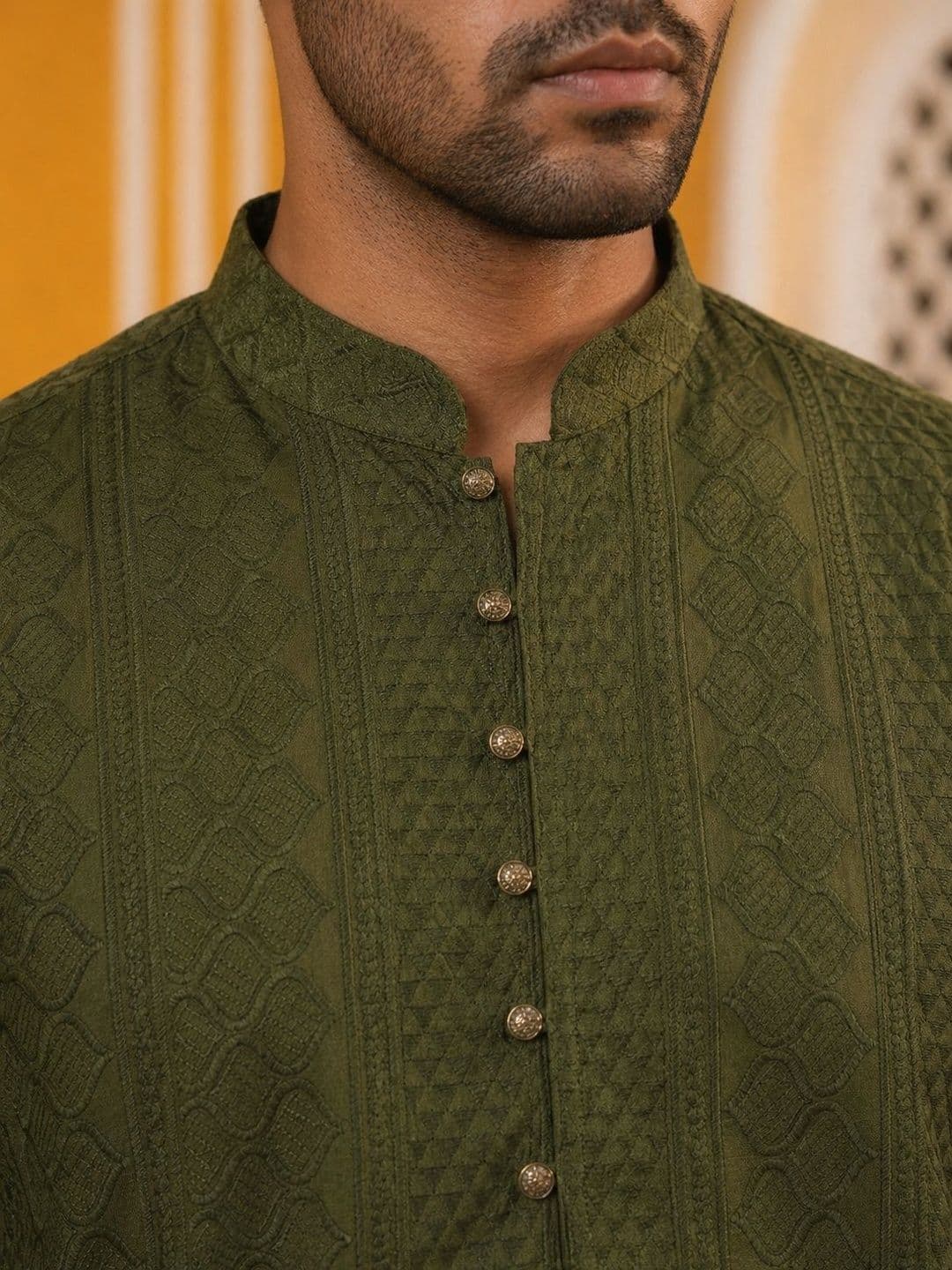 Jompers Men Ethnic Motifs Embroidered Chikankari Kurta thumbnail 3