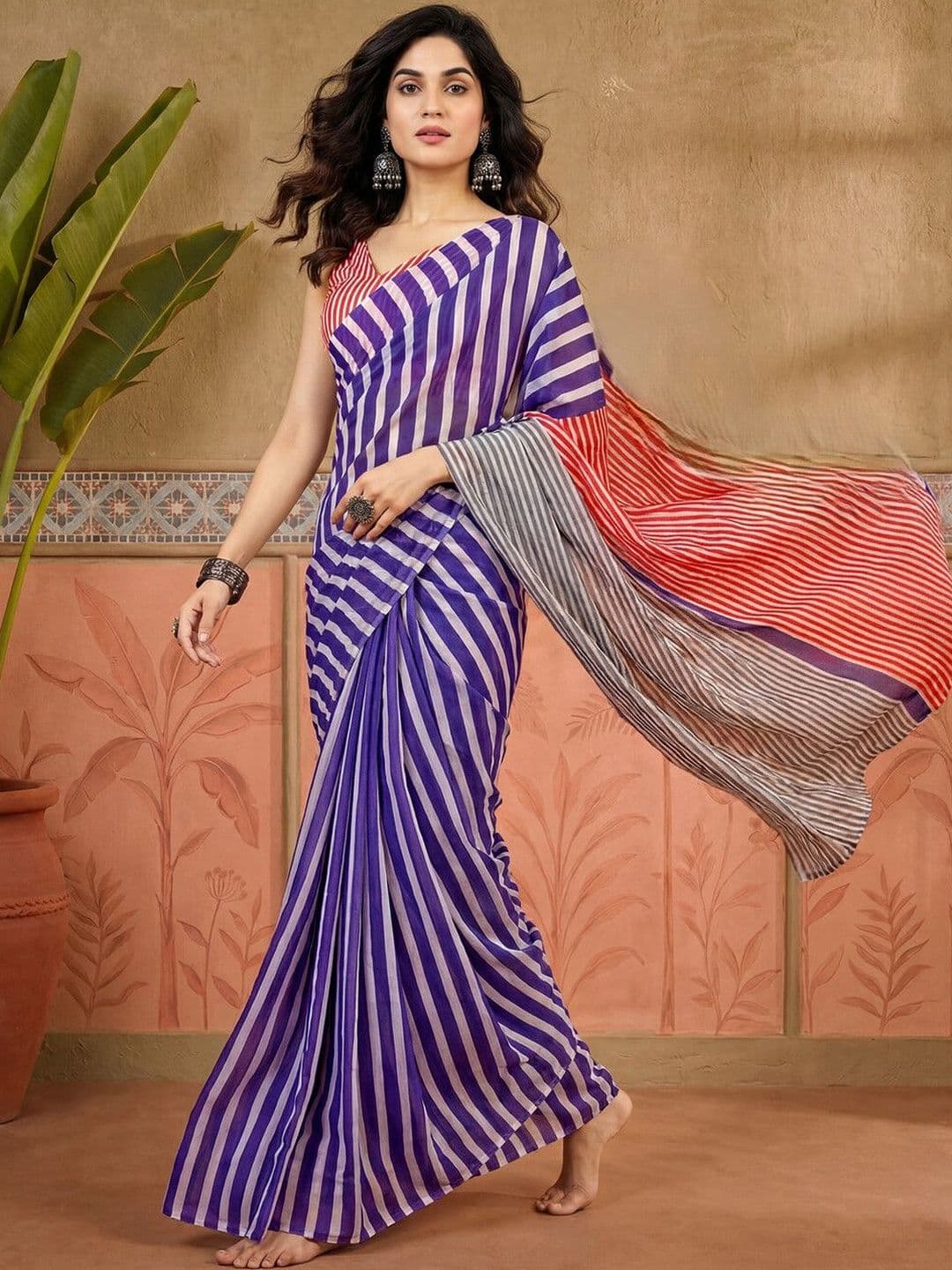 Sangria Printed Chanderi Ready to Wear Saree Blouse Piece thumbnail 4