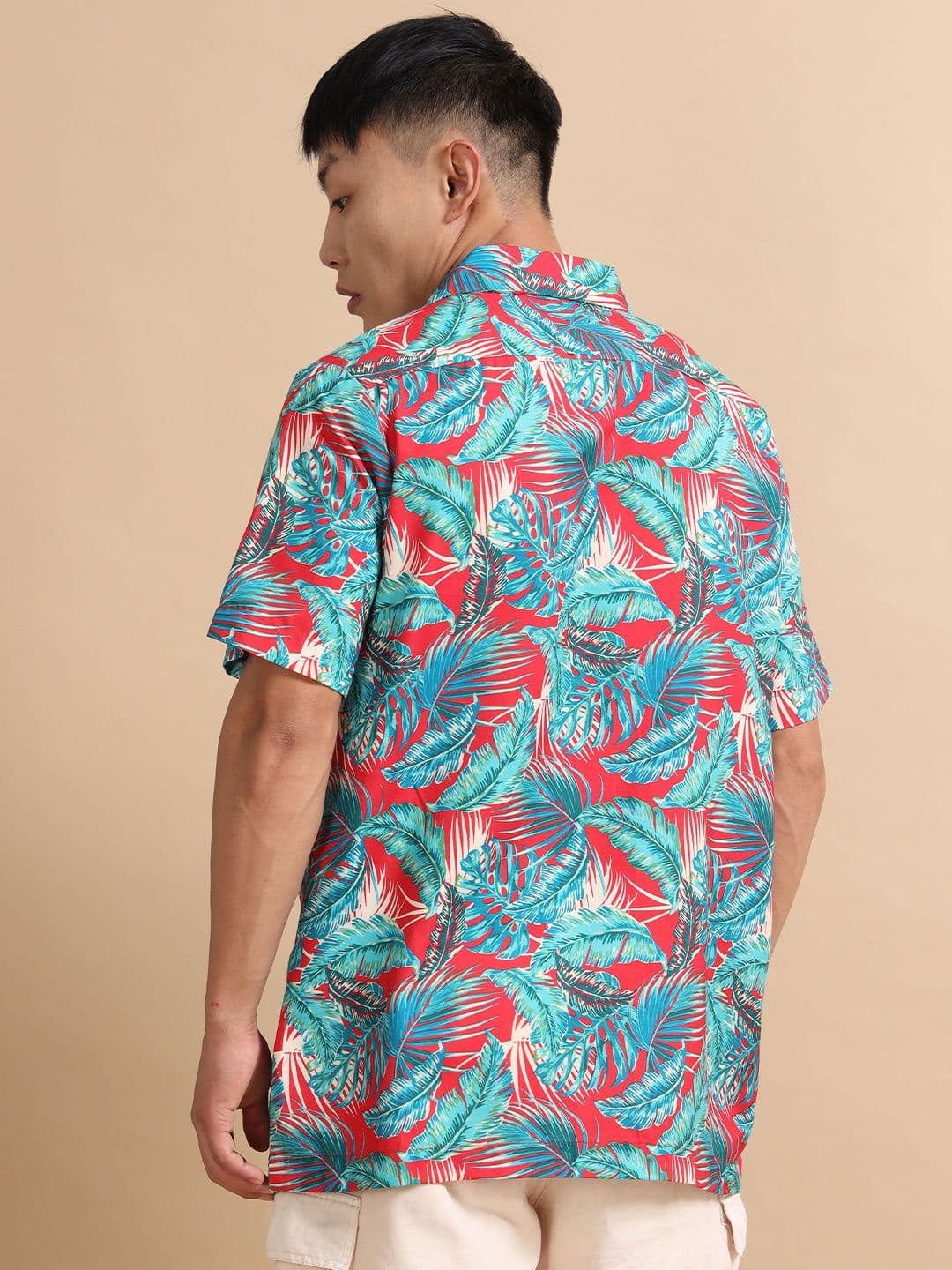 StitchX Men Short Sleeve Tropical Printed Cuban Collar Beach Shirt thumbnail 4