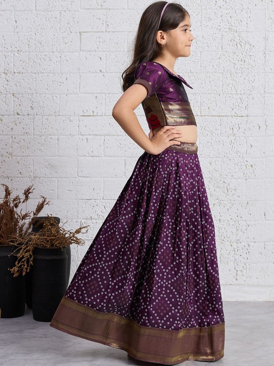 Tasarika Girls Bandhani Wine Ready to Wear Lehenga Choli thumbnail 2