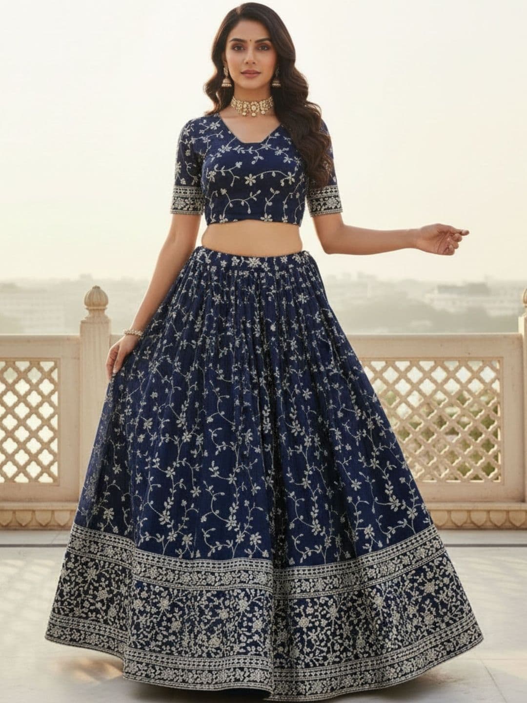 DREAM EXPORTER Embroidered Thread Work Semi-Stitched Lehenga & Blouse With Dupatta thumbnail 3