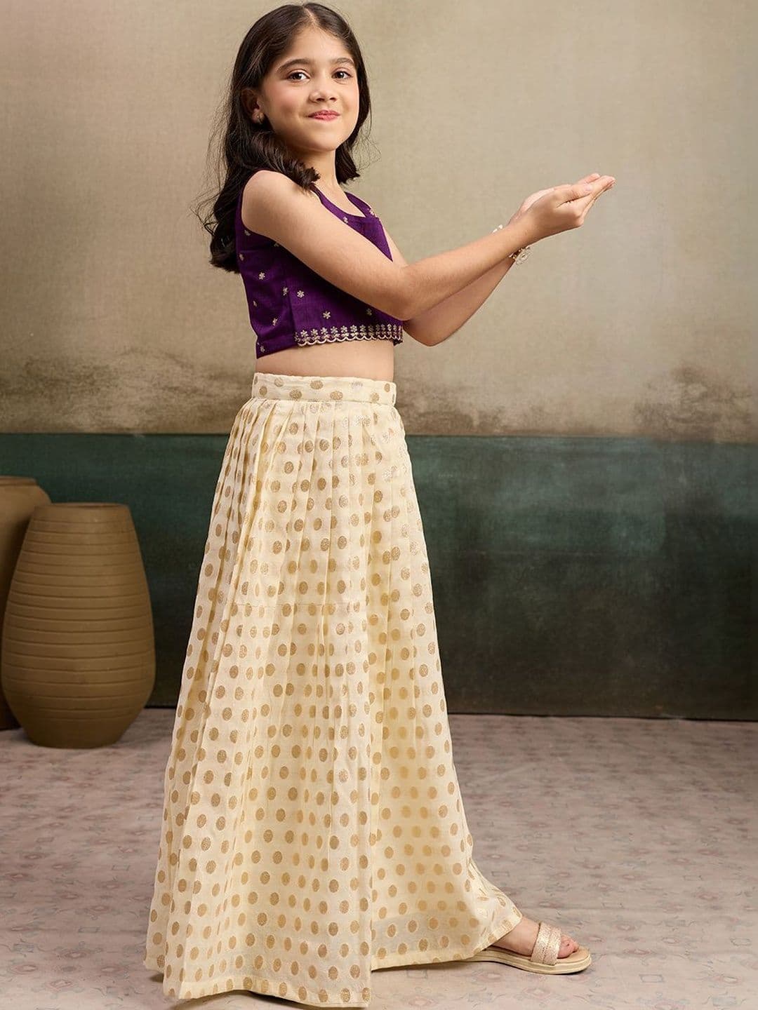 KALINI Girls Embellished Ready to Wear Lehenga & thumbnail 3