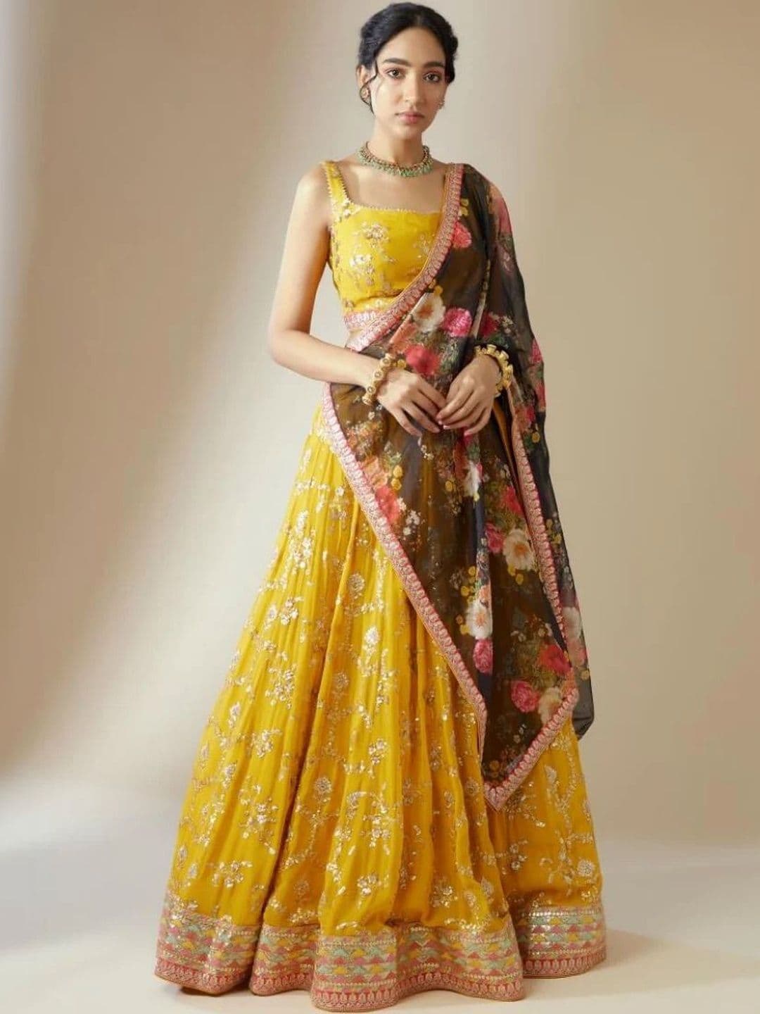 JIHU CULTURE Embellished Sequinned Semi-Stitched Lehenga & Blouse With Dupatta - view 1