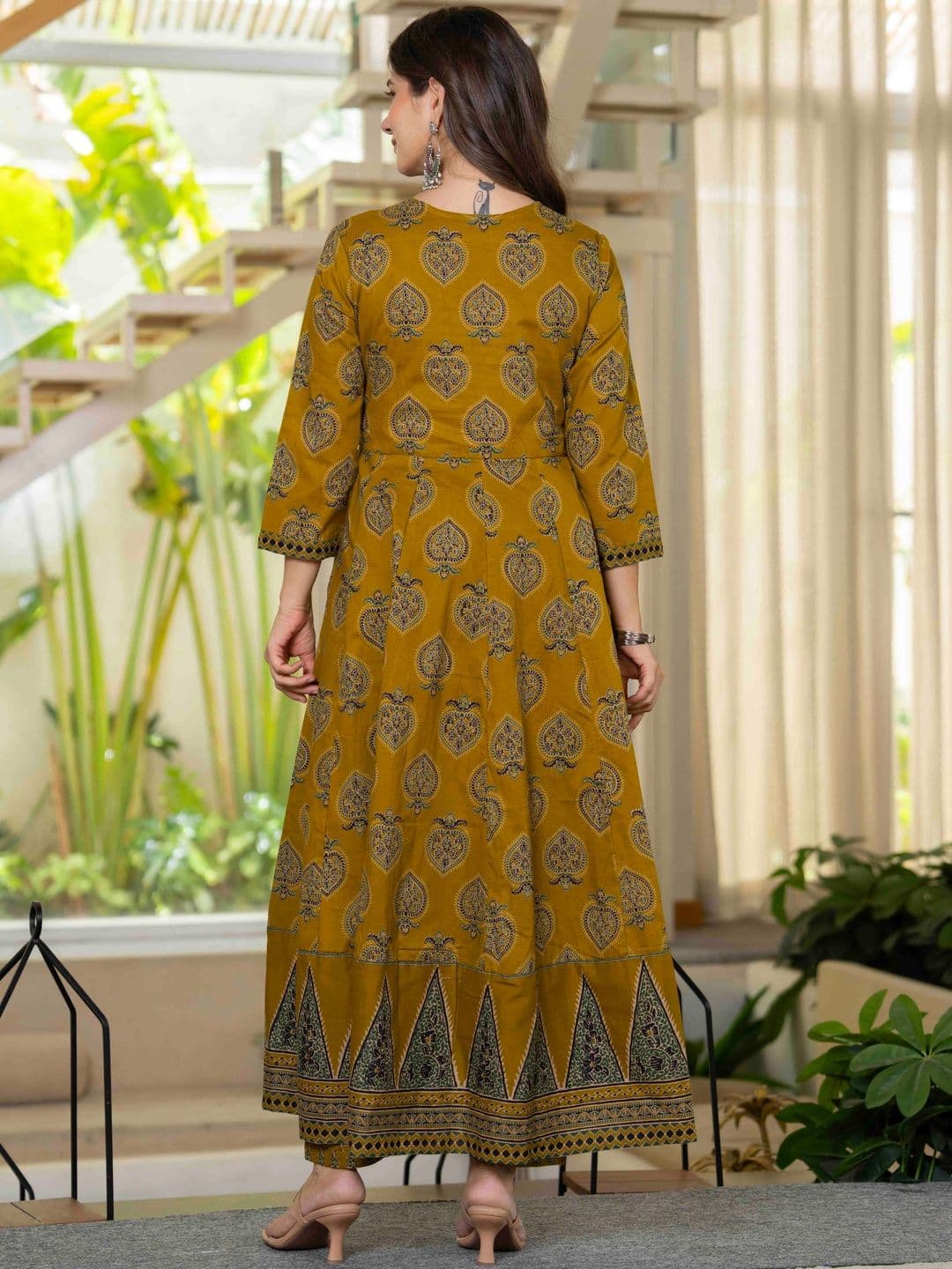 KALINI Women Ethnic Motifs Printed Empire Mirror Work Pure Cotton Kurta with Trousers & With Dupatta thumbnail 4