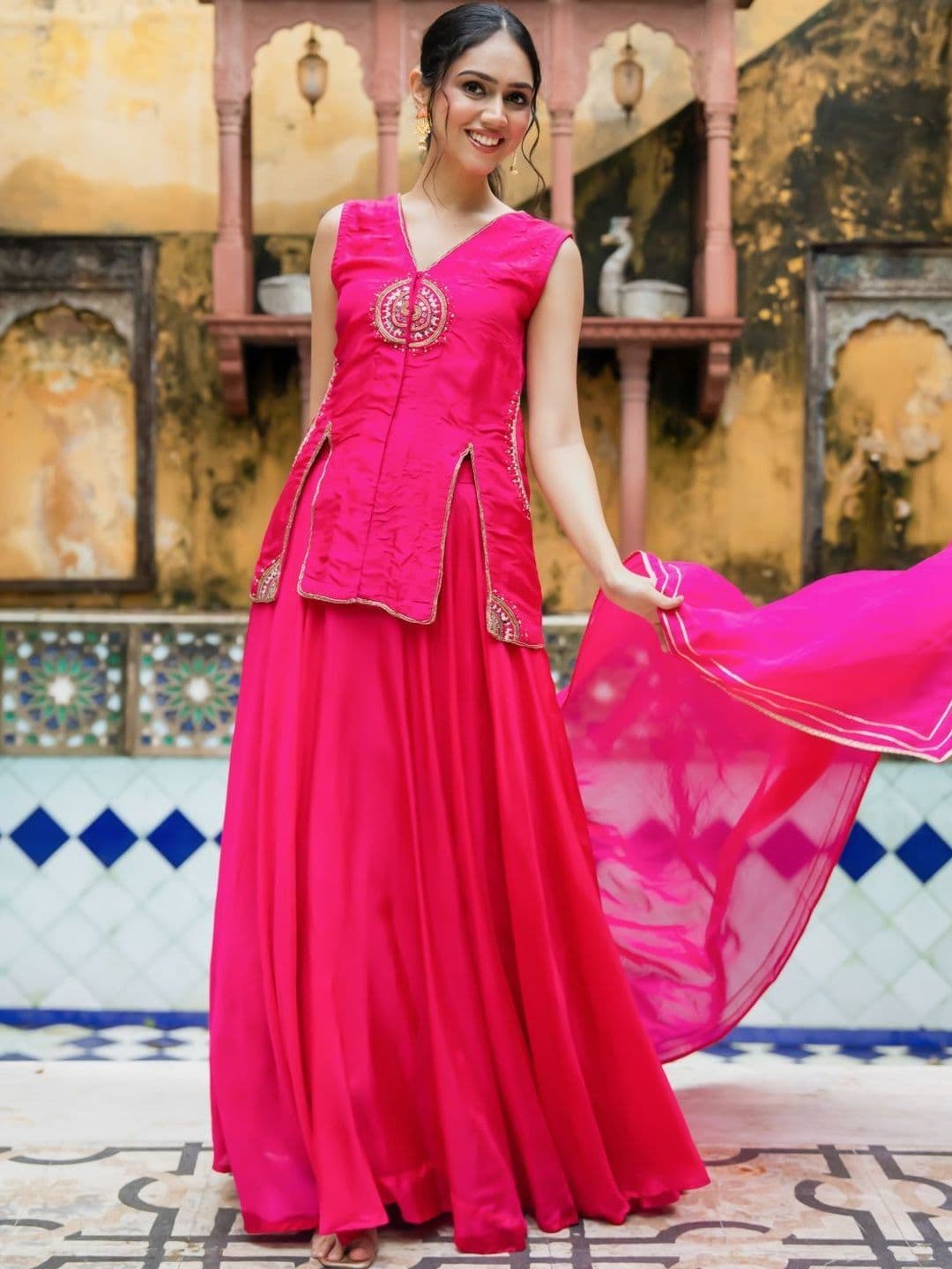HOUSE OF JAMOTI Embroidered Ready to Wear Lehenga & Blouse With Dupatta - view 1