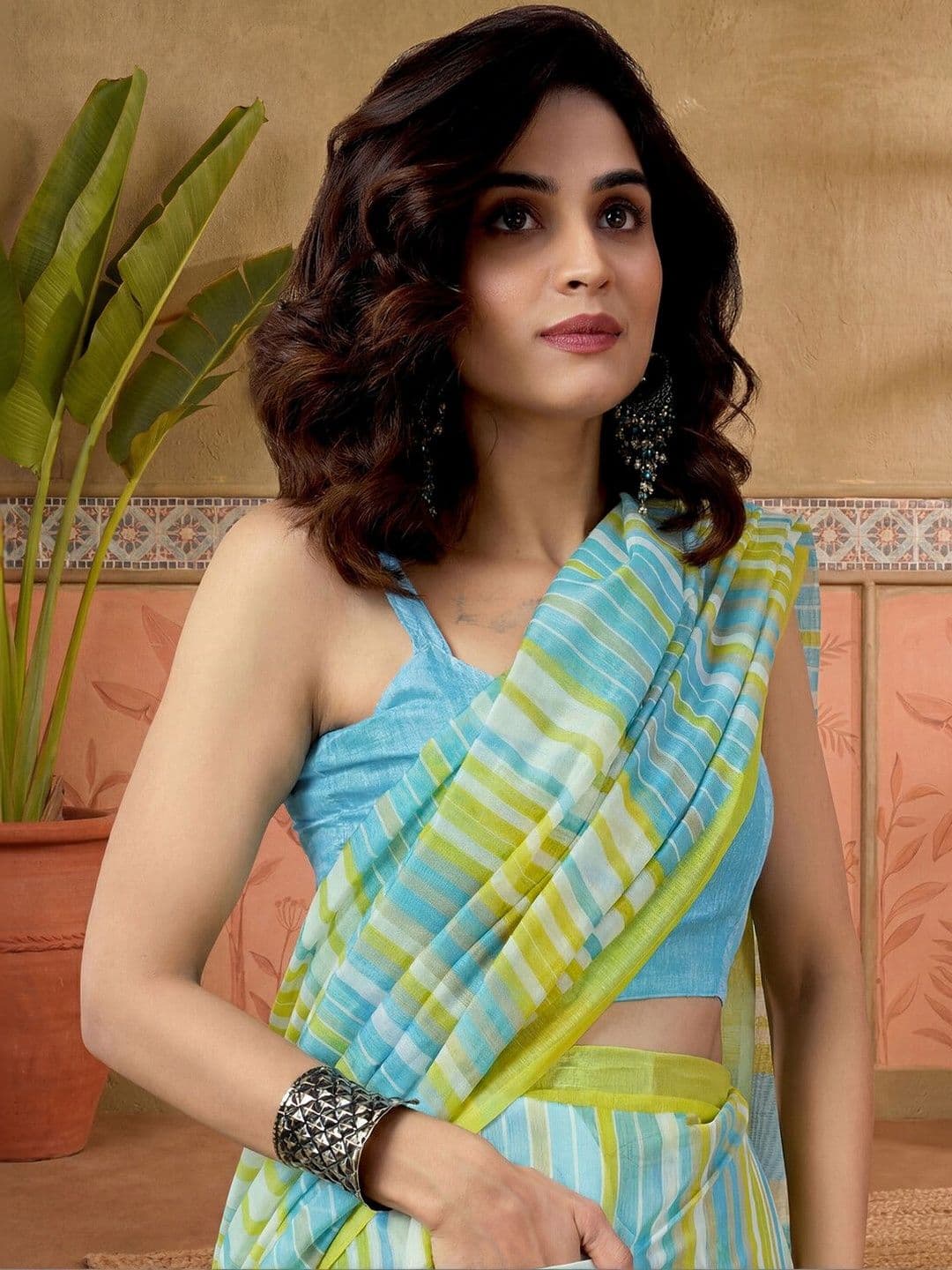 Sangria Printed Chanderi Ready to Wear Saree Blouse Piece thumbnail 2