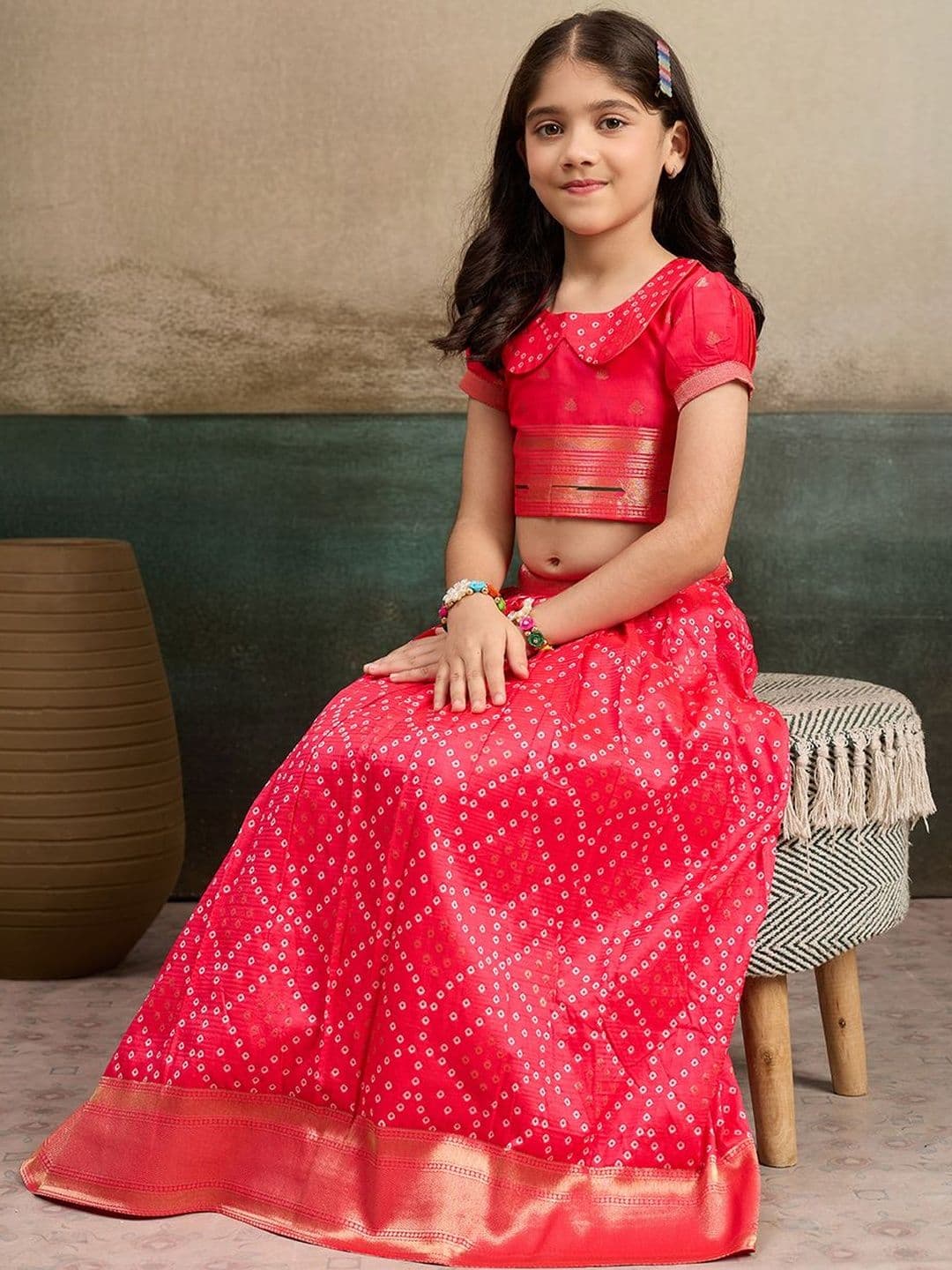 Tasarika Girls Pink Embellished Ready to Wear Lehenga Choli thumbnail 7