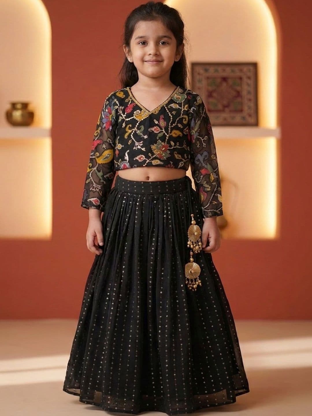 Lagorii Girls Embroidered Thread Work Ready to Wear Lehenga & - view 1