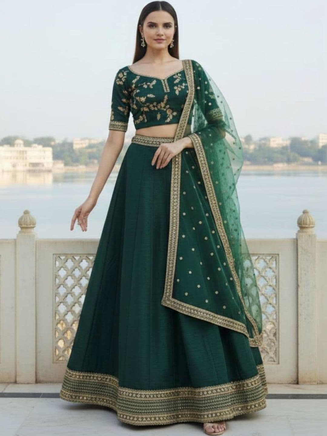 DREAM EXPORTER Embroidered Semi-Stitched Lehenga & Blouse With Dupatta thumbnail 3