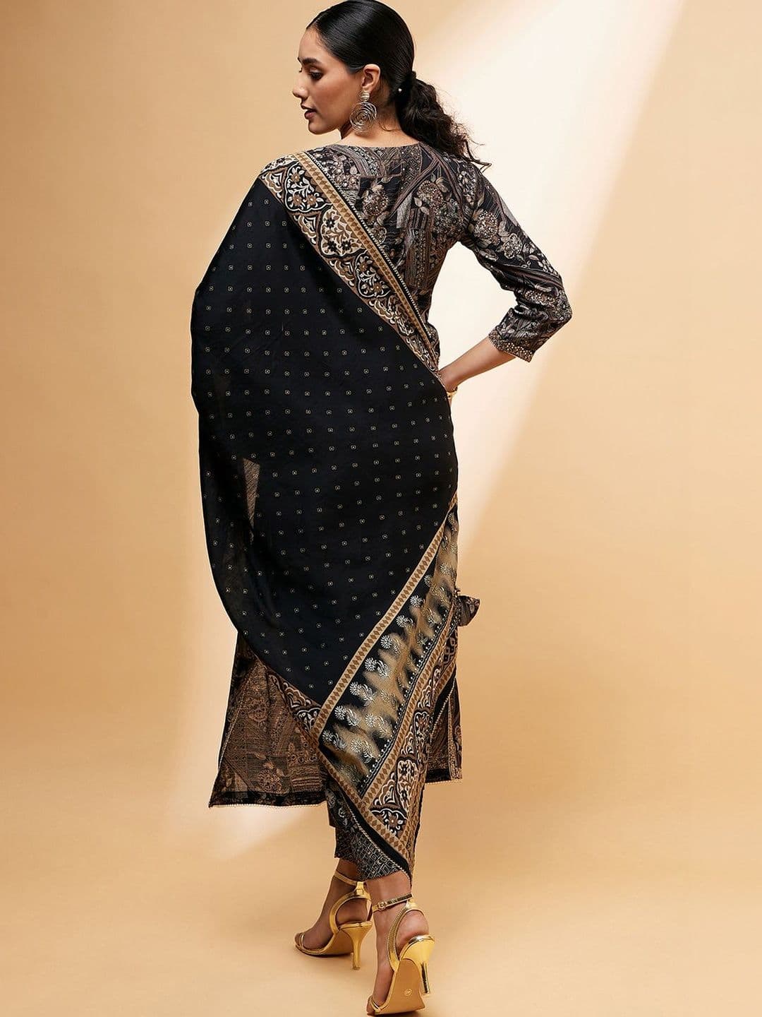 all about you Women Ethnic Motifs Printed Empire Thread Work Chanderi Silk Kurta with Trousers & With Dupatta thumbnail 7