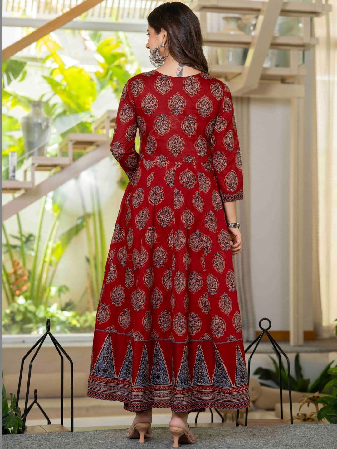 KALINI Women Ethnic Motifs Printed Empire Mirror Work Pure Cotton Kurta with Trousers & With Dupatta thumbnail 4