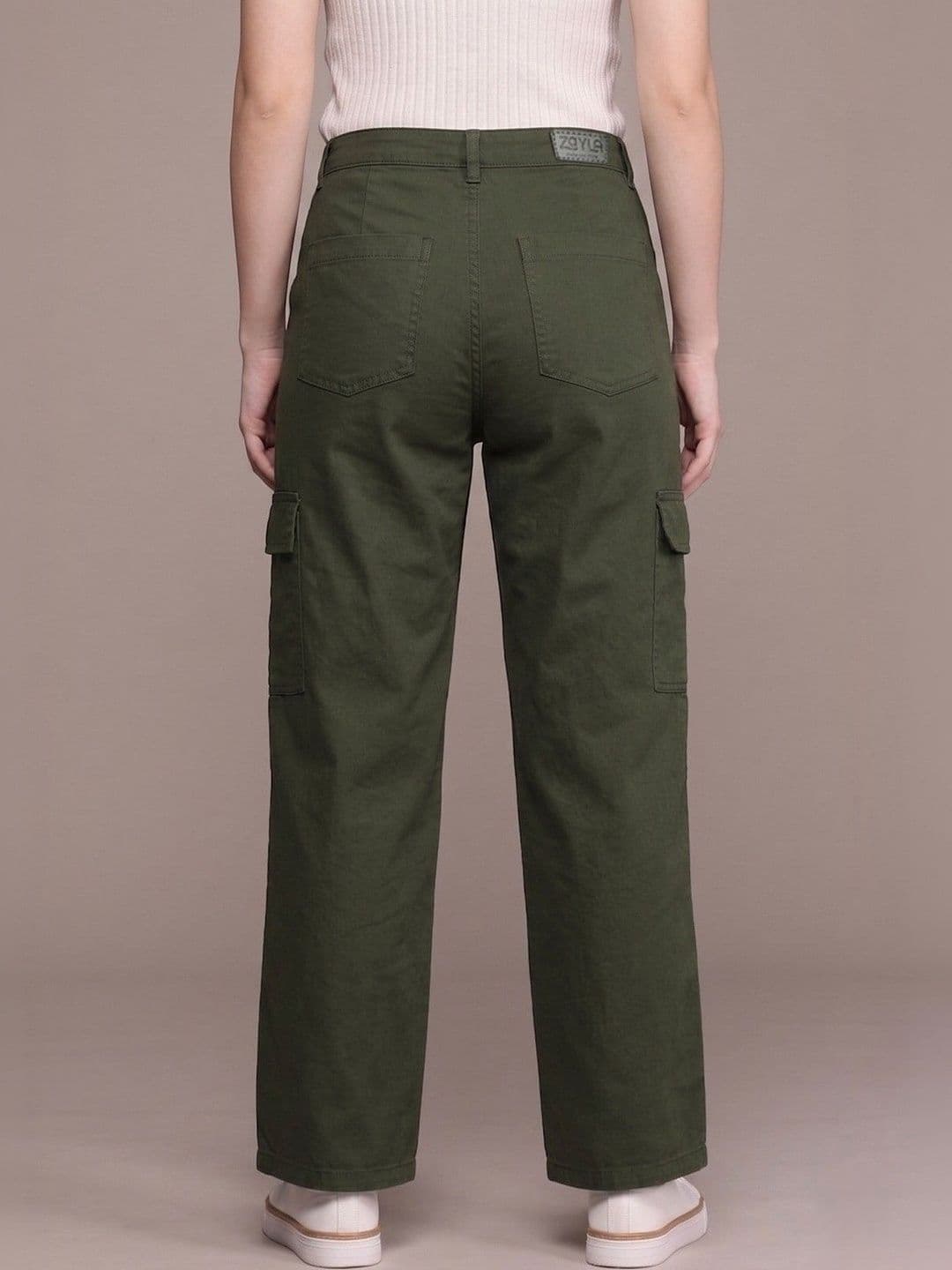 zayla Women Comfort Straight Fit High-Rise Cotton Cargo Jeans thumbnail 3
