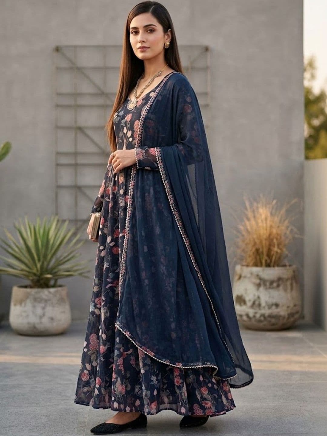 AADVIKA Women Floral Printed Floral Georgette Blend Anarkali Kurta thumbnail 3