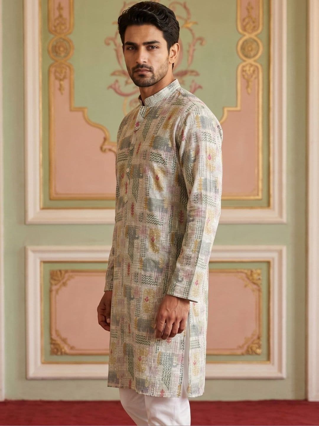 Jompers Men Printed Sequinned Kurta thumbnail 5