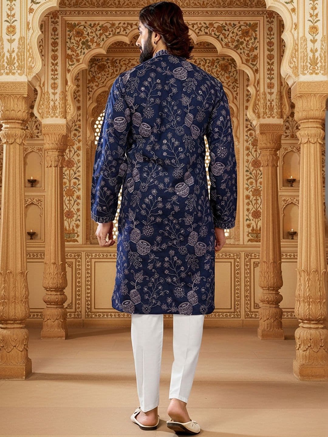 RANGRAAG Men Floral Printed Thread Work Indie Prints Kurta thumbnail 5