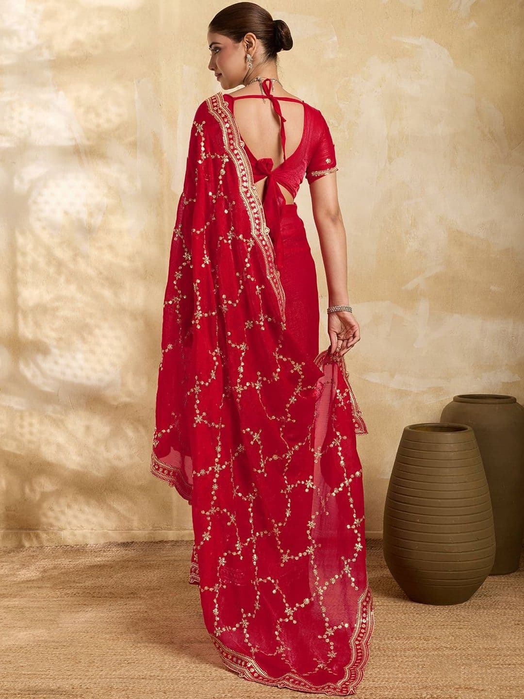 Ambuja International Embellished Zari Organza Heavy Work Saree thumbnail 5