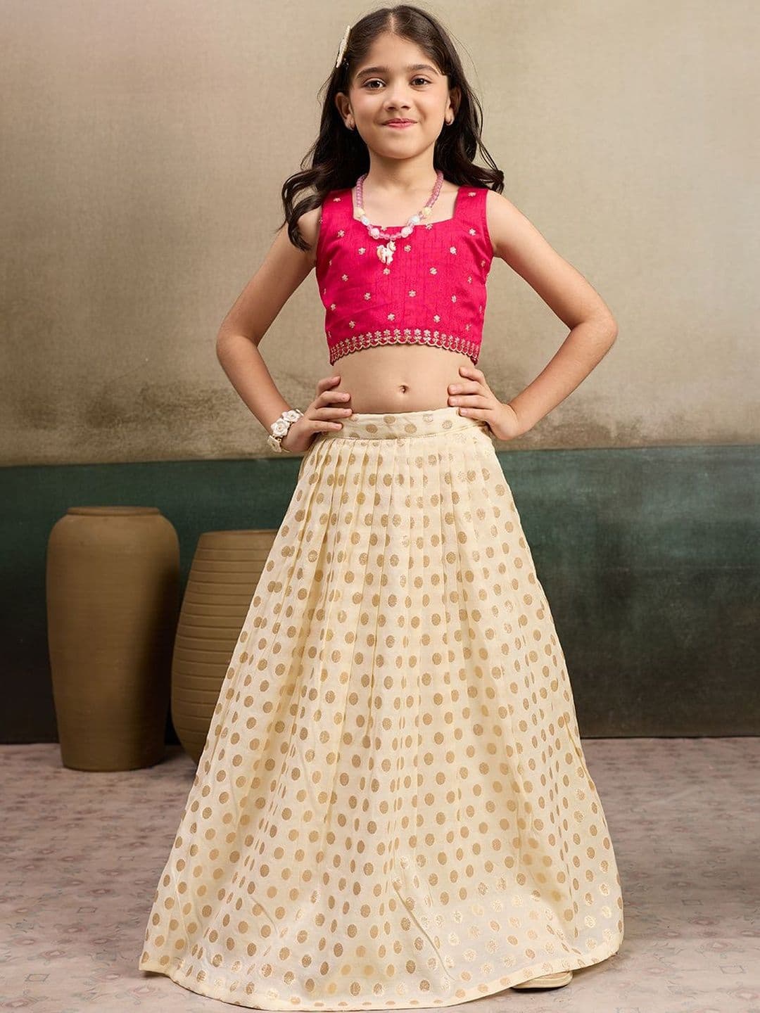 Tasarika Girls Pink Embroidered Thread Work Ready to Wear Lehenga Choli - view 1