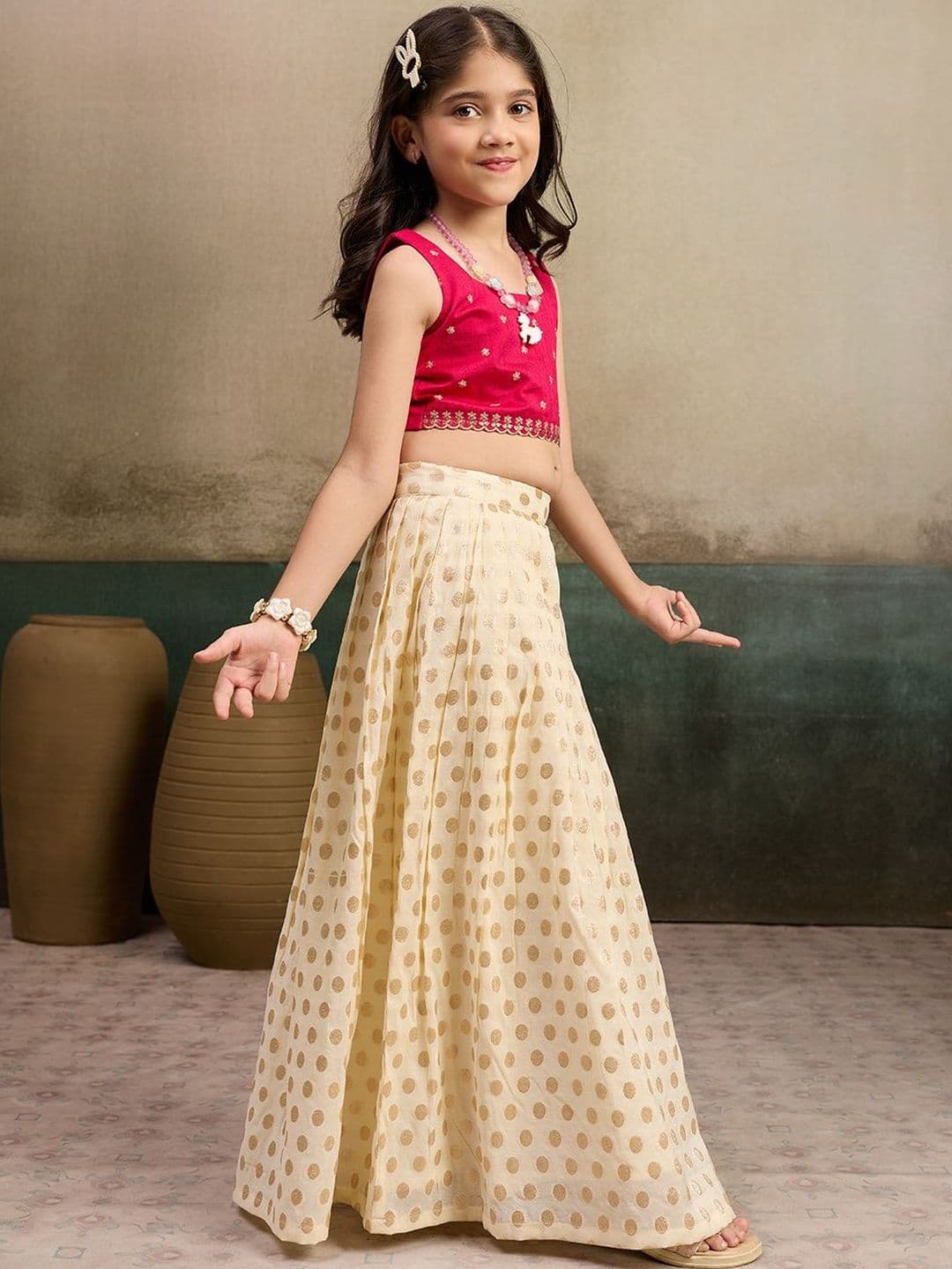 Tasarika Girls Pink Embroidered Thread Work Ready to Wear Lehenga Choli thumbnail 7