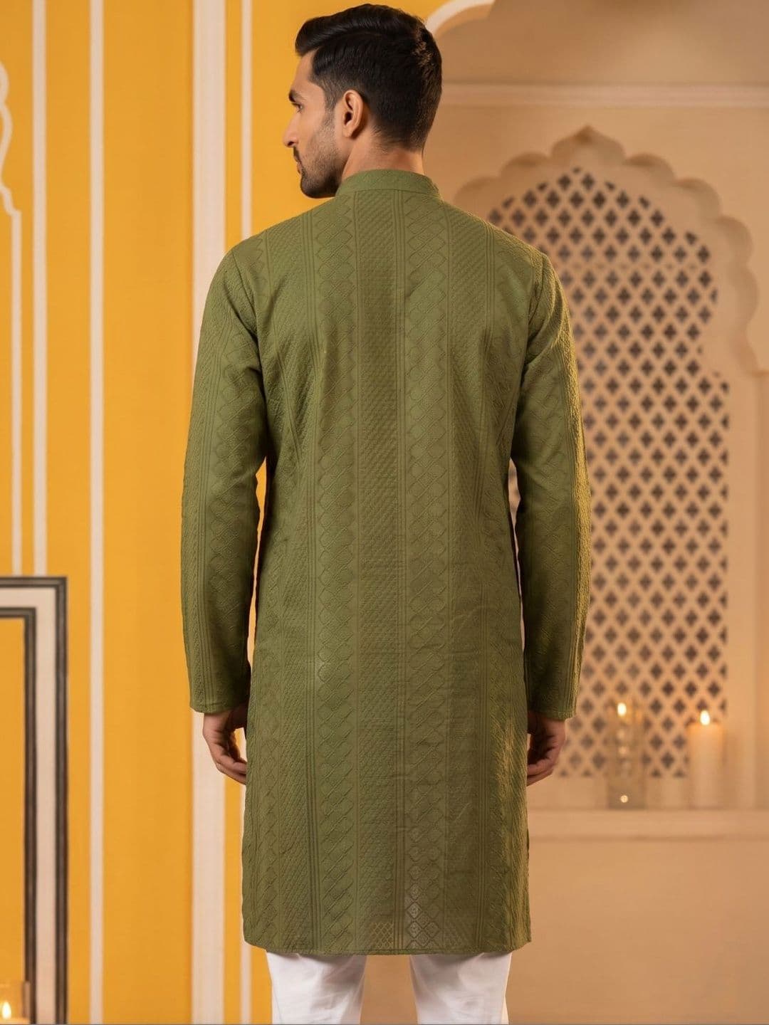 Jompers Men Ethnic Motifs Embroidered Chikankari Kurta thumbnail 5