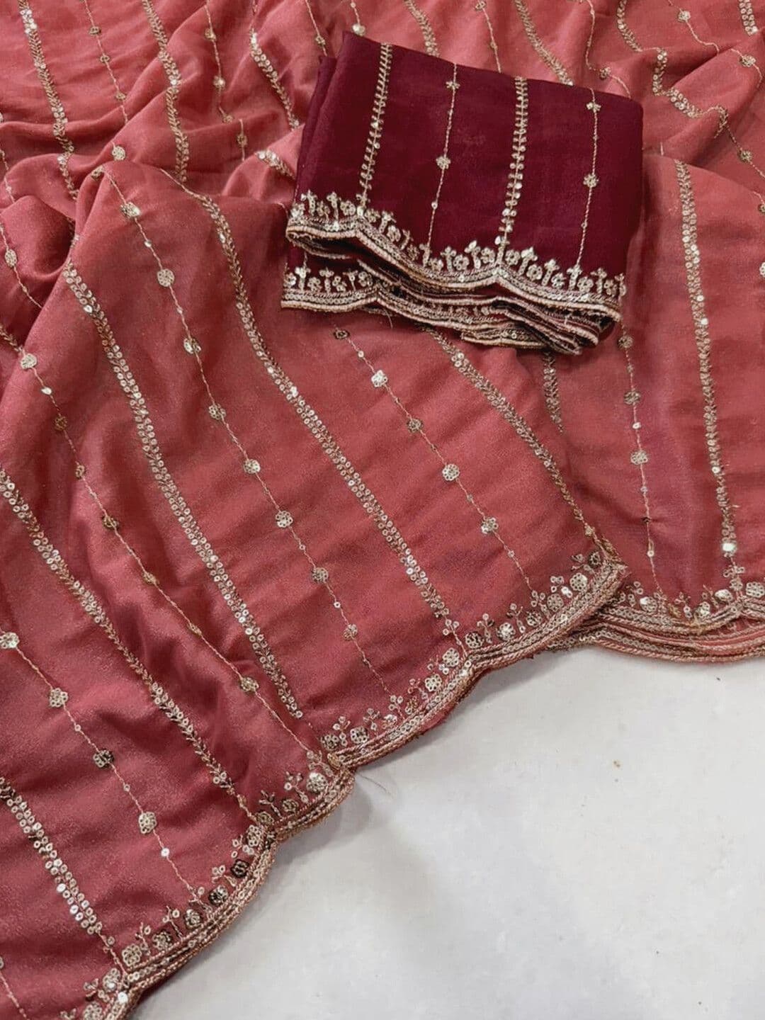 Satrani Embellished Sequinned Poly Georgette Heavy Work Saree thumbnail 6