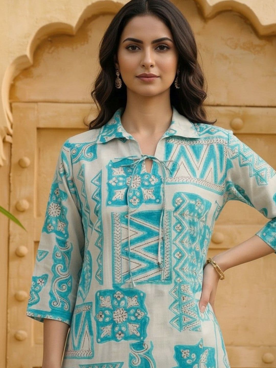 AANVI Bohemian Cotton Printed Tunic with Trousers thumbnail 2