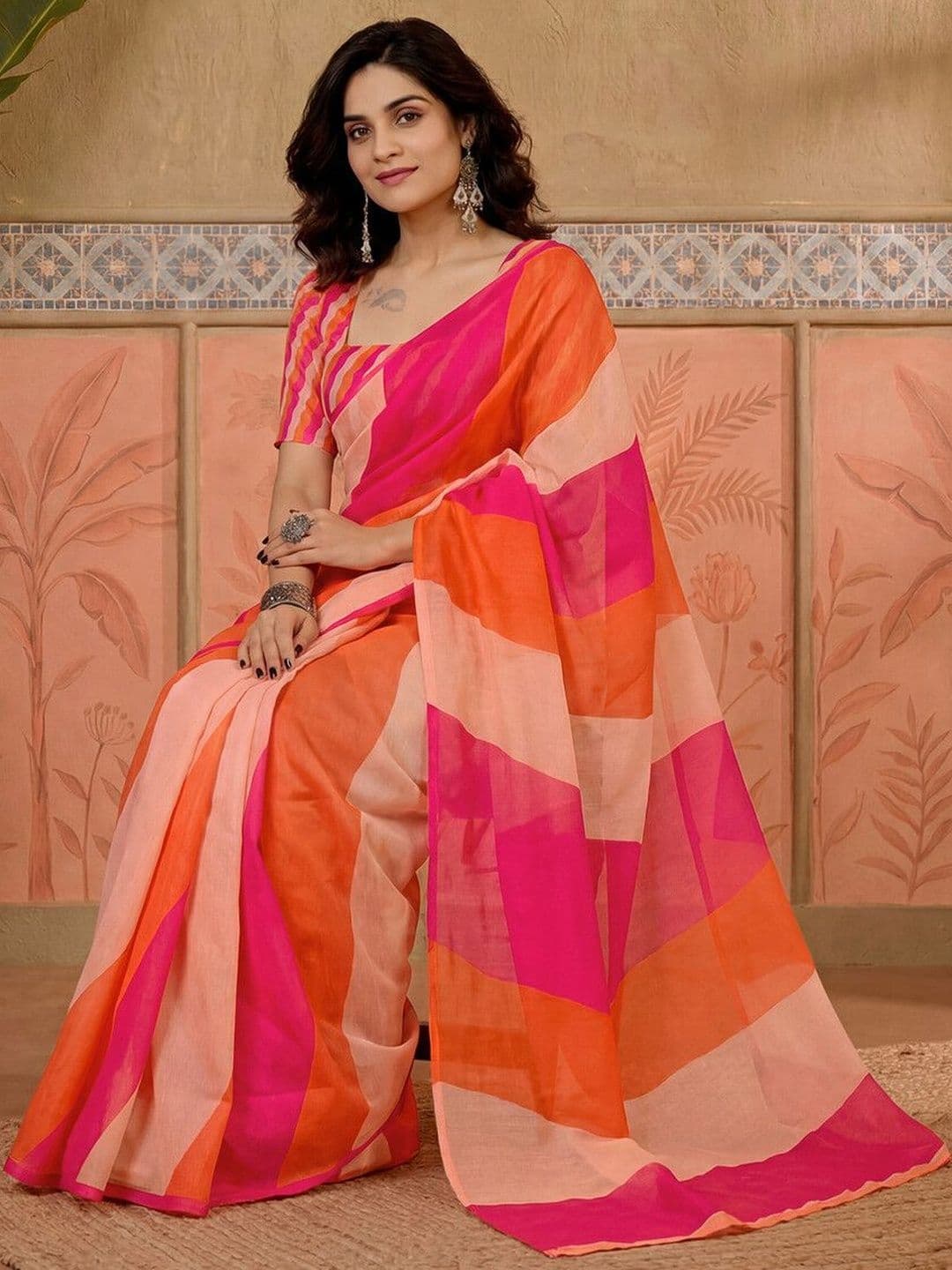 Sangria Printed Chanderi Ready to Wear Saree Blouse Piece thumbnail 2