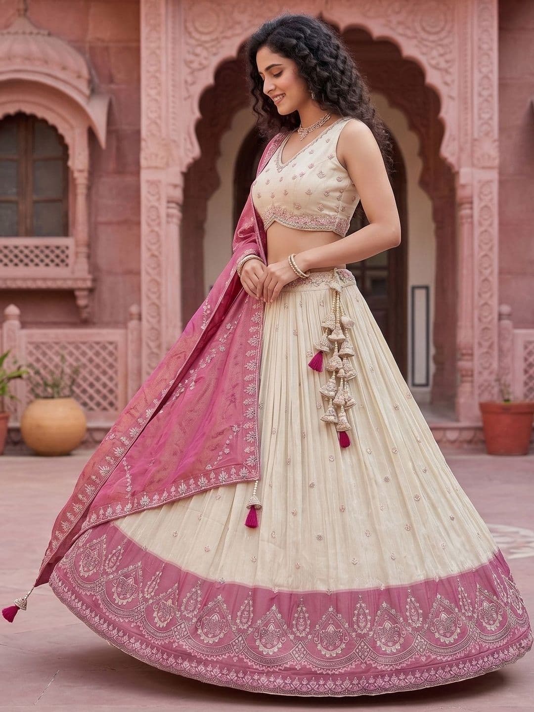 panchhi Embroidered Sequinned Semi-Stitched Lehenga & Unstitched Blouse With Dupatta thumbnail 6