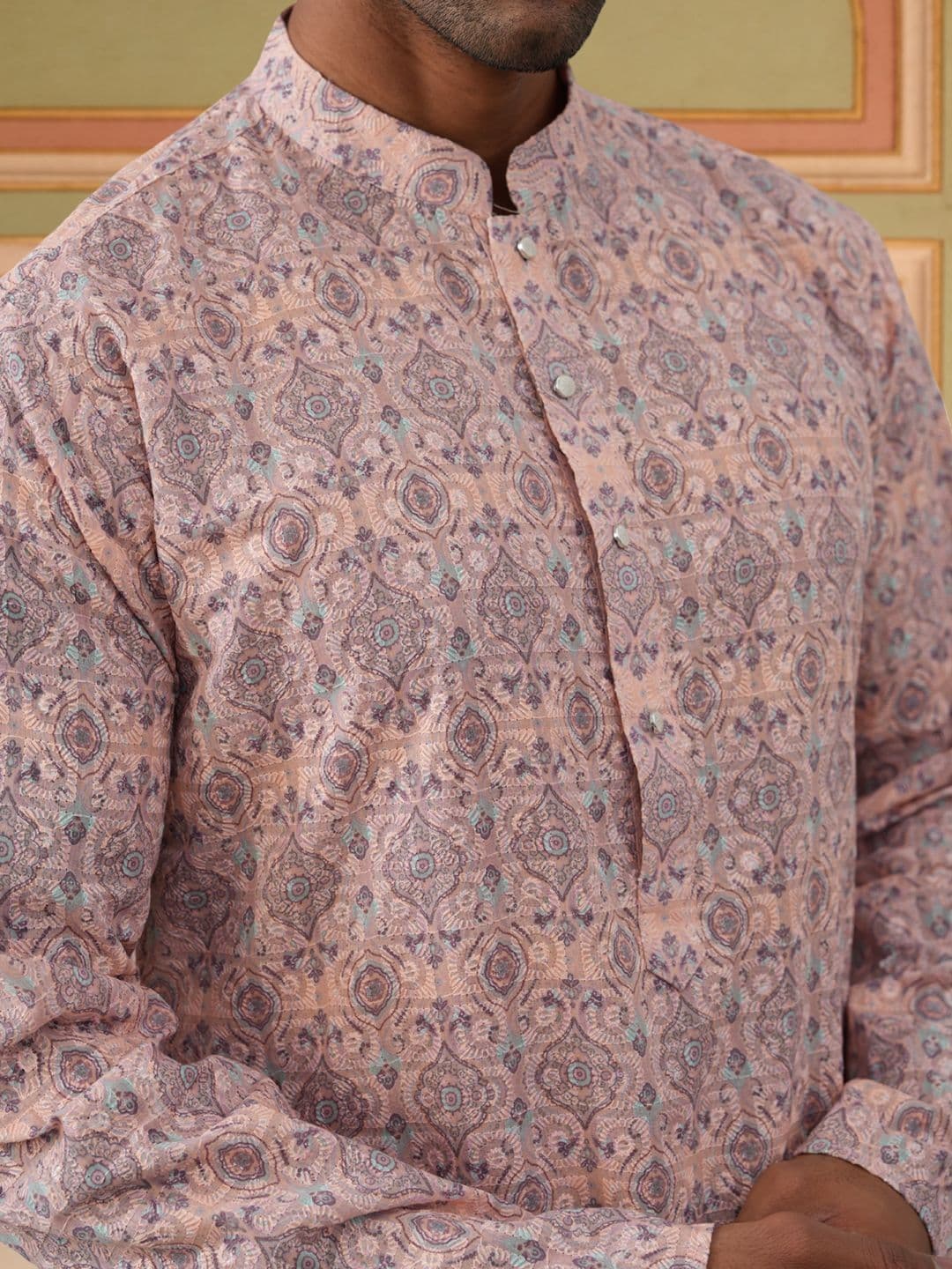 Jompers Men Ethnic Motifs Printed Mirror Work Kurta thumbnail 3