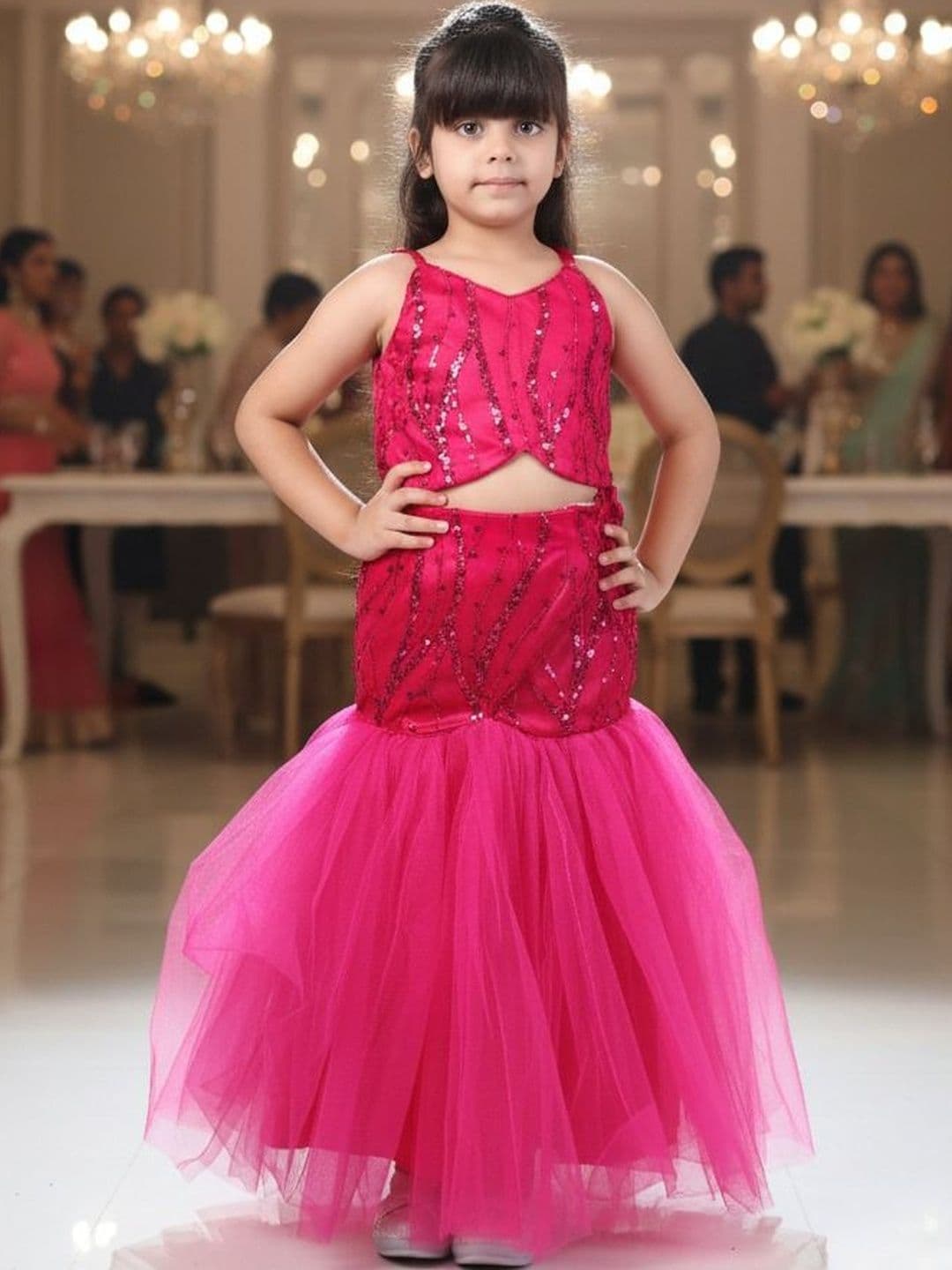 Huggle Boo Girls Magenta Fish Cut Sequin Lehenga Choli - view 1